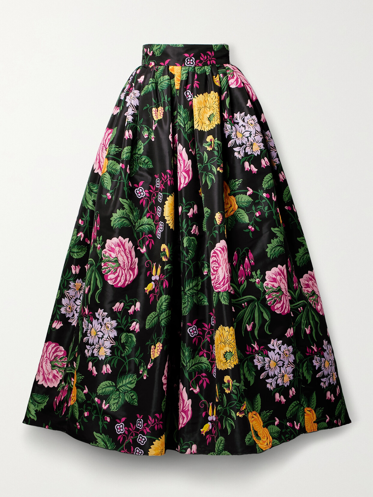 CAROLINA HERRERA FLORAL-PRINT FAILLE MAXI SKIRT