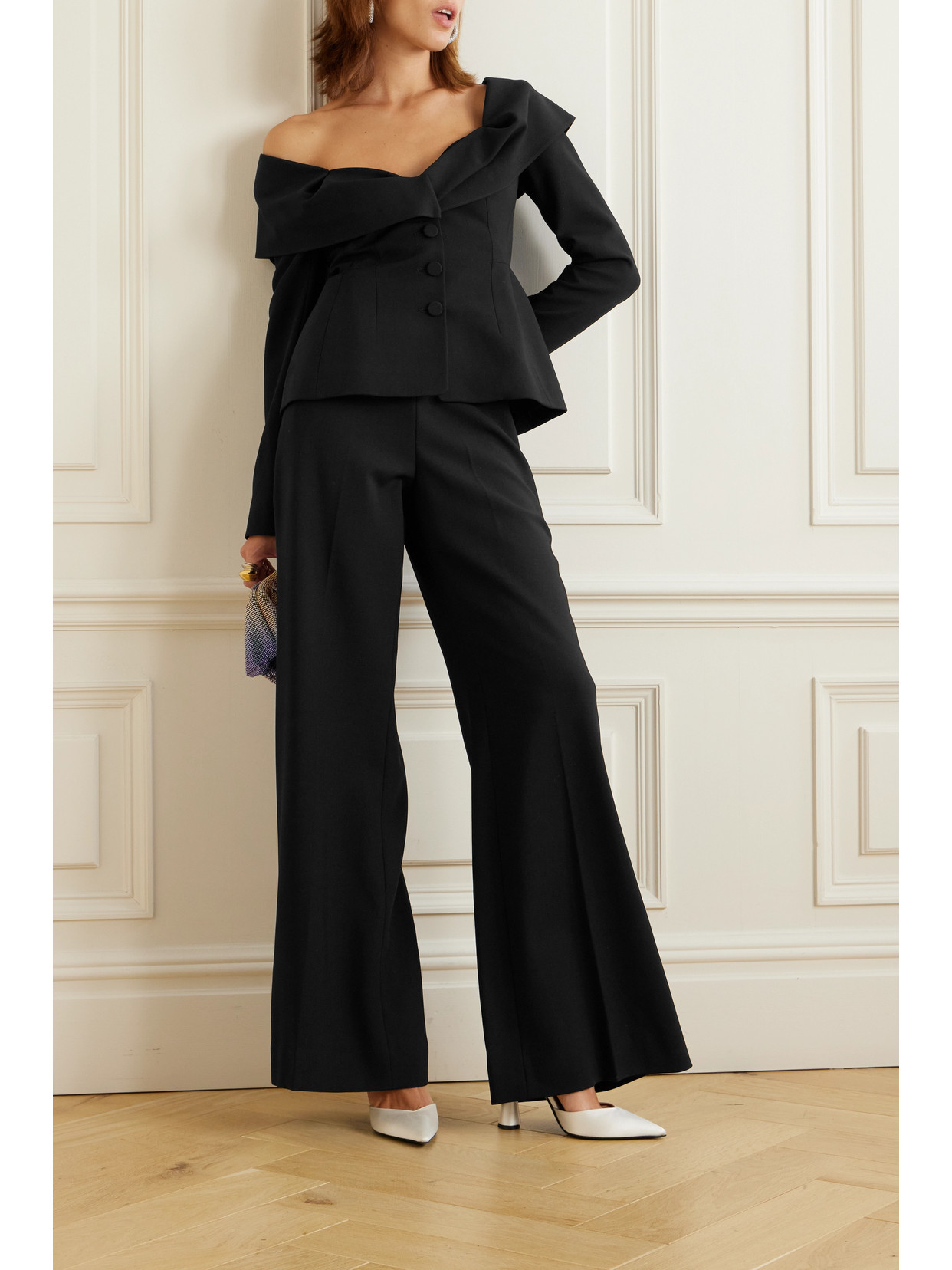 Shop Carolina Herrera Grain De Poudre Wool-blend Wide-leg Pants In Black