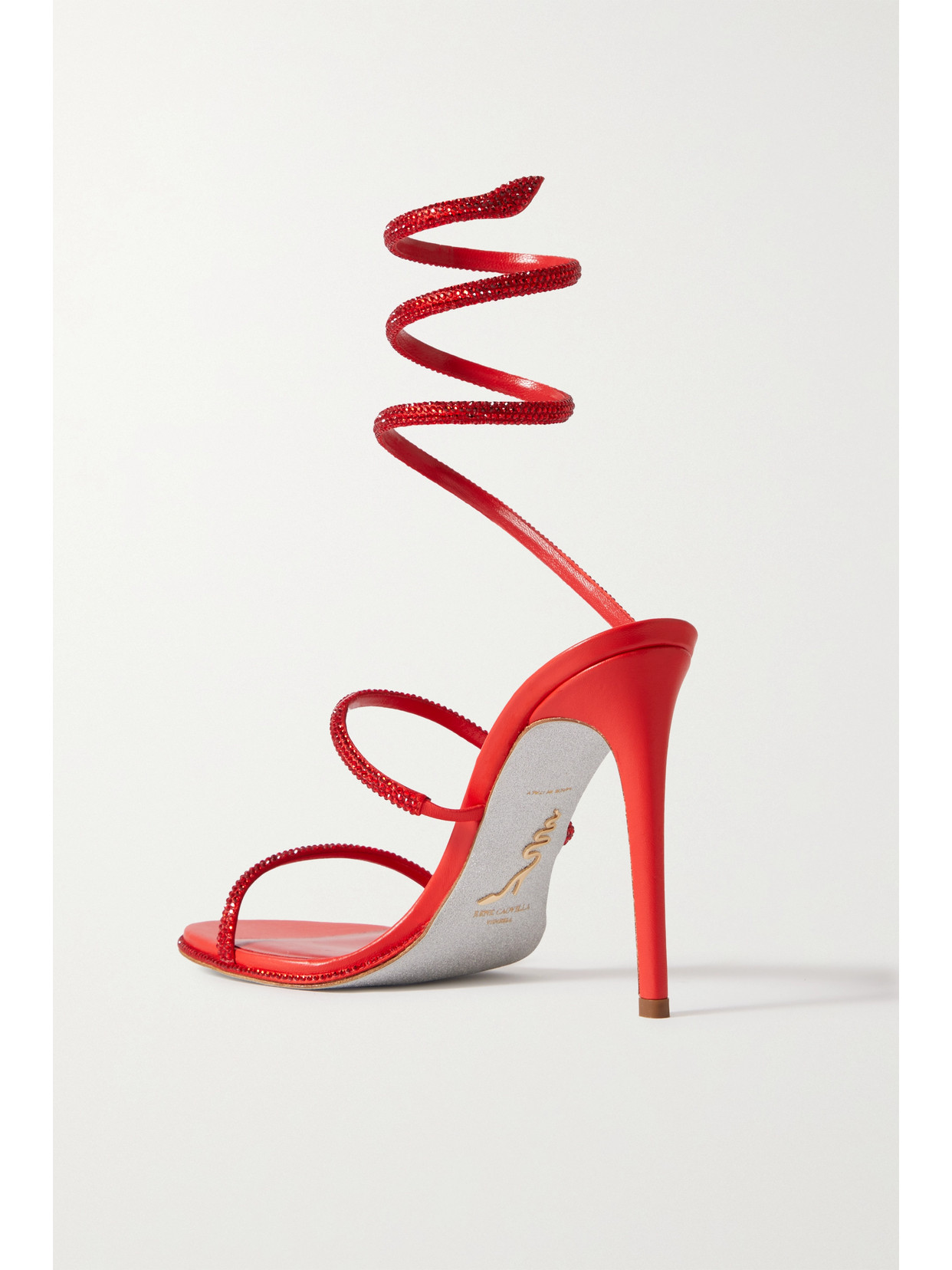 Shop René Caovilla Cleo Crystal-embellished Satin And Leather Sandals In Red