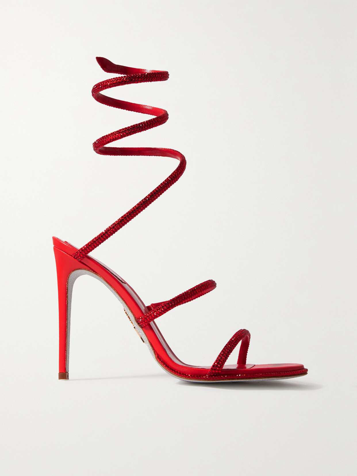 René Caovilla Cleo Crystal-embellished Satin And Leather Sandals In Red