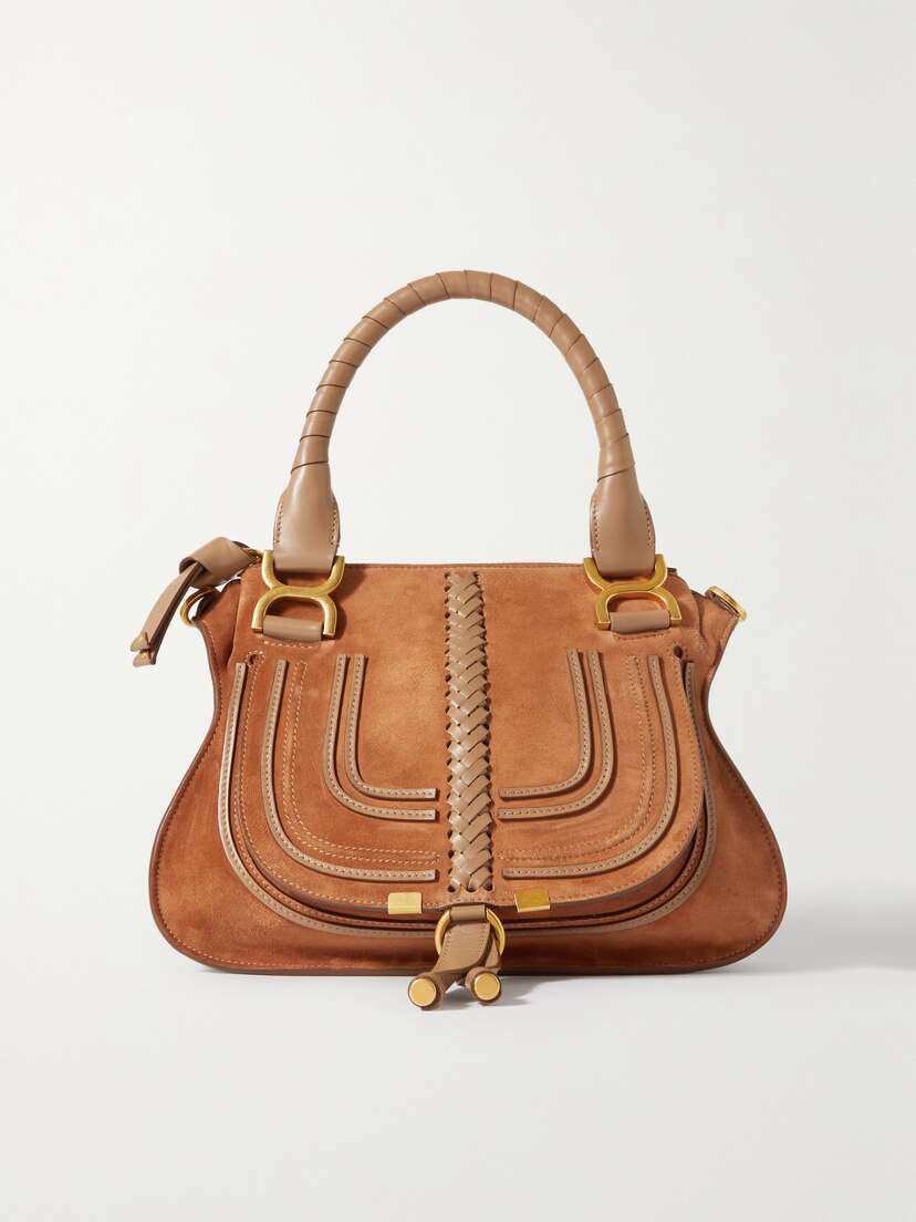 Chloé Marcie Small Braided Leather-trimmed Suede Tote