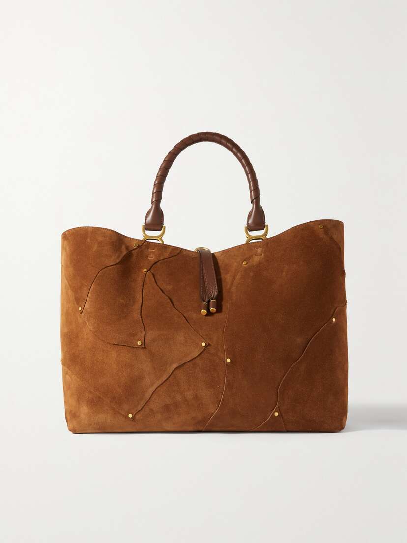 Chloé Marcie Patchwork Studded Suede And Leather Tote