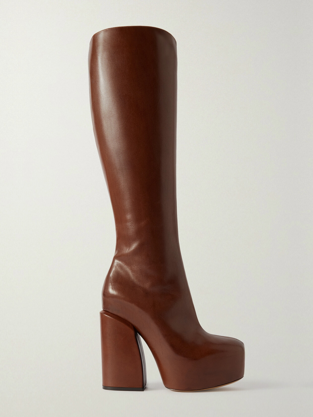 Shop Dries Van Noten Leather Platform Knee Boots In Brown