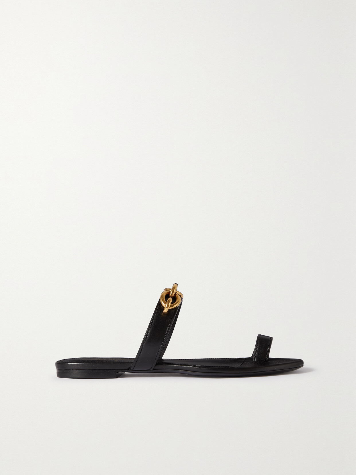 Saint Laurent Le Maillon Flat Sandals In Smooth Leather In Black