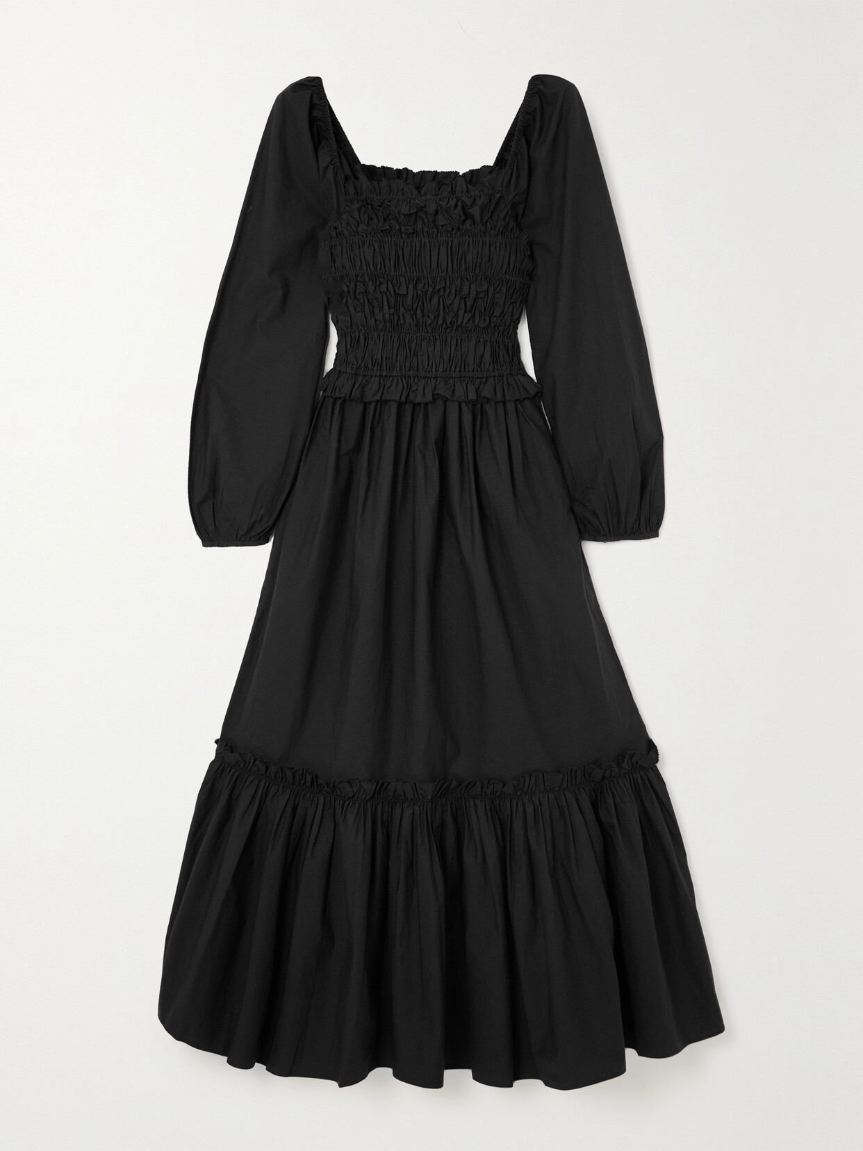 Cara Cara Natella Smocked Cotton-poplin Midi Dress In Black