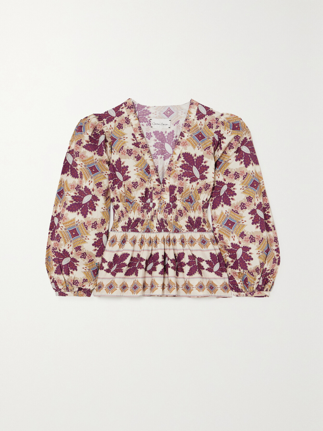 Cara Cara Emmery Shirred Floral-print Cotton-poplin Top - Multi