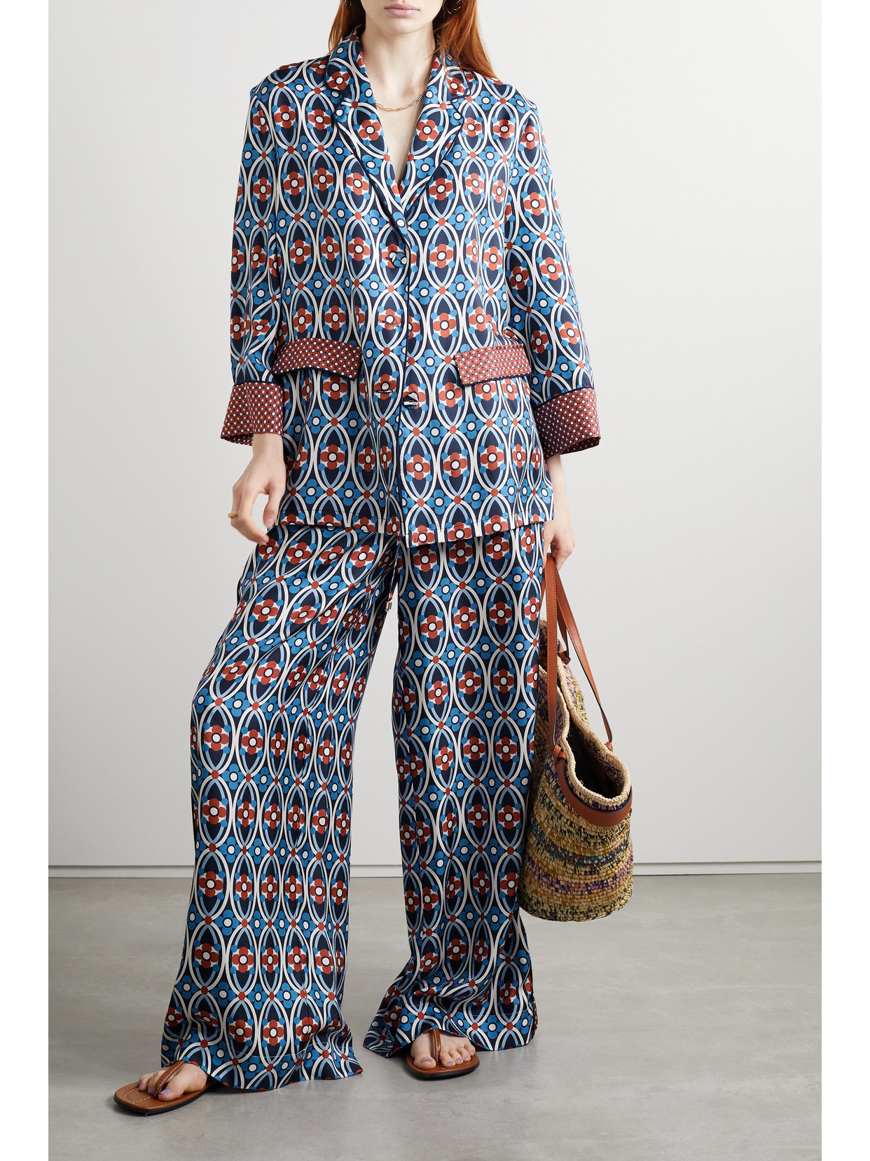 Cara Cara Venezia Printed Silk-twill Shirt In Blue
