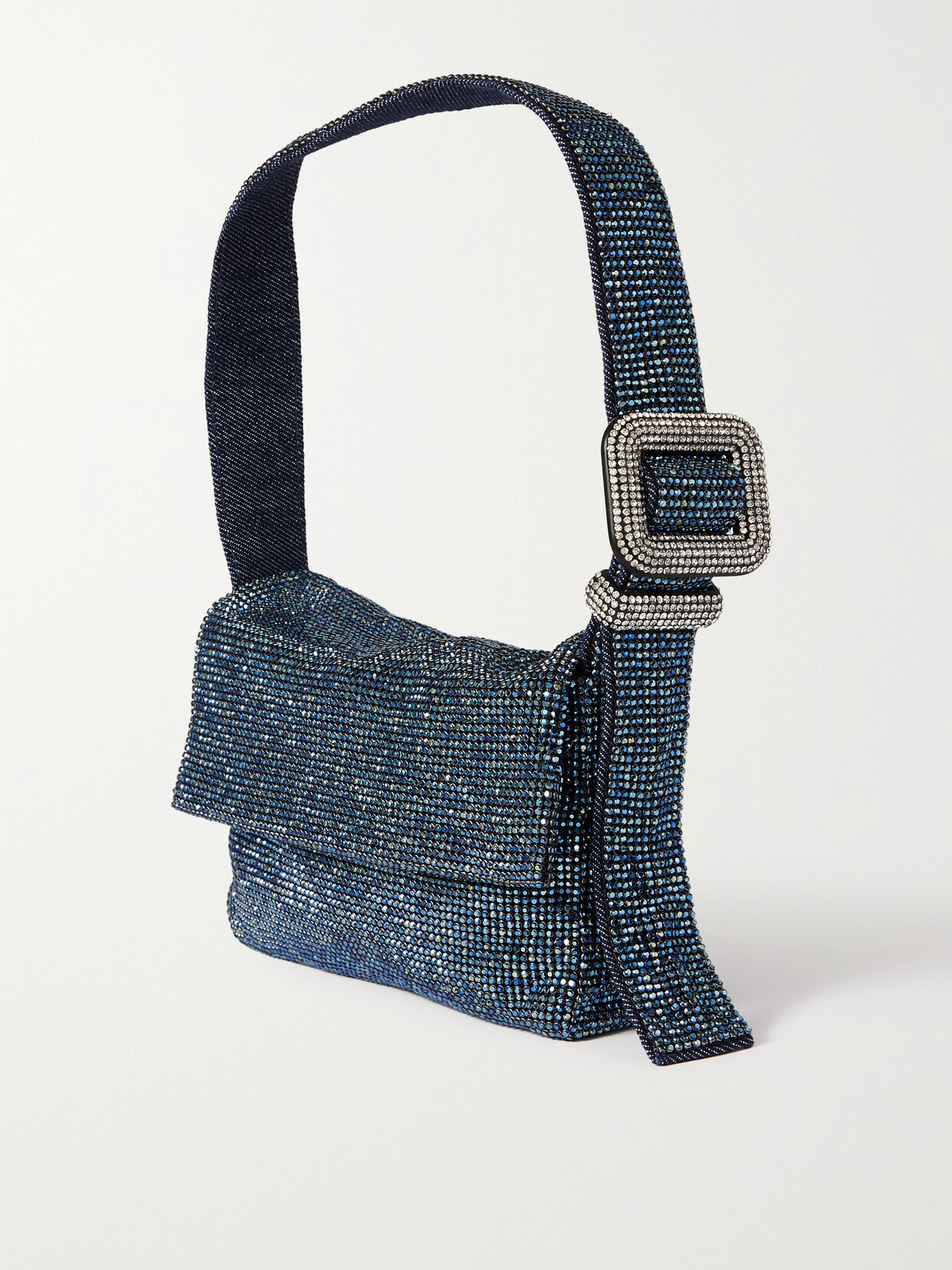 Benedetta Bruzziches Vitty La Mignon Crystal-embellished Denim Shoulder Bag In Blue