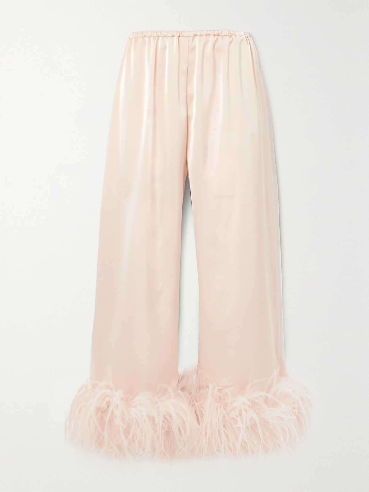 16ARLINGTON - Mandrake Cropped Feather-trimmed Stretch-satin Wide-leg Pants - Pink