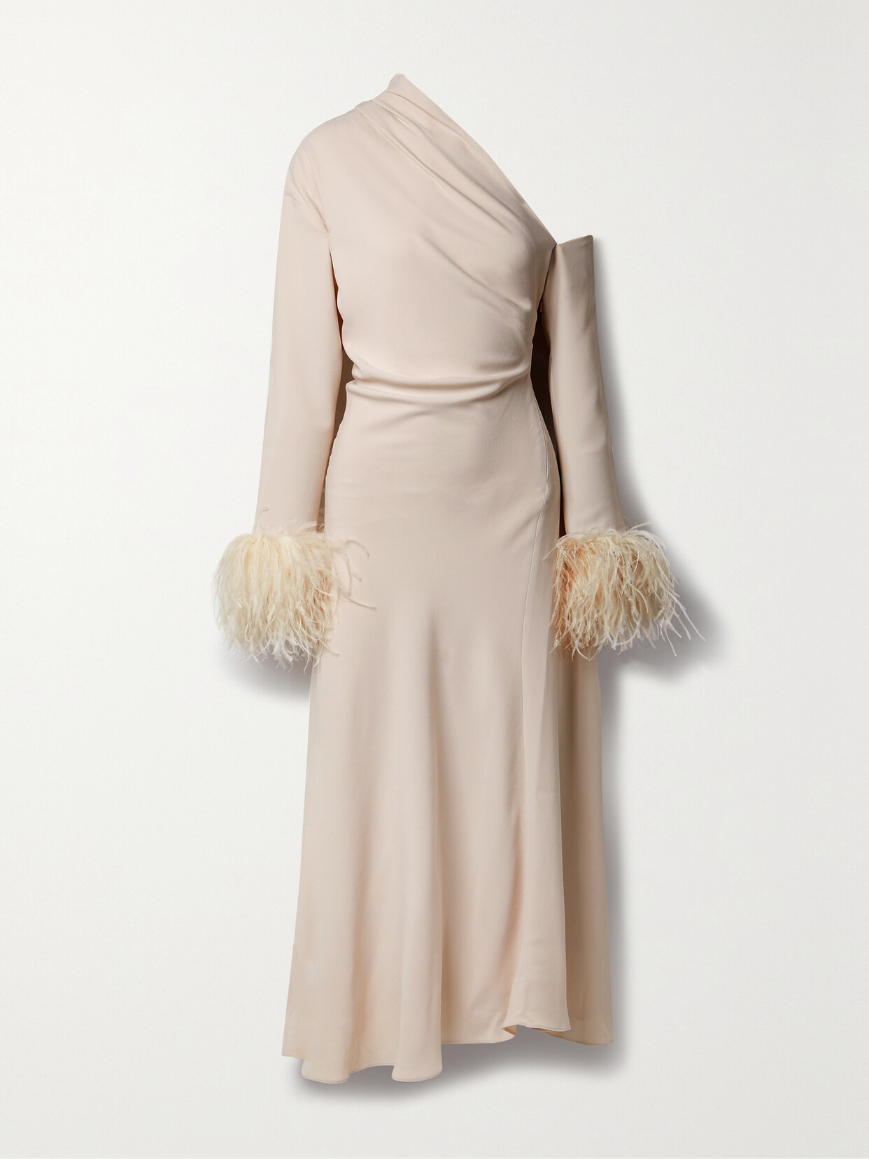 16ARLINGTON - Adelaide One-shoulder Feather-trimmed Crepe Maxi Dress - Pink