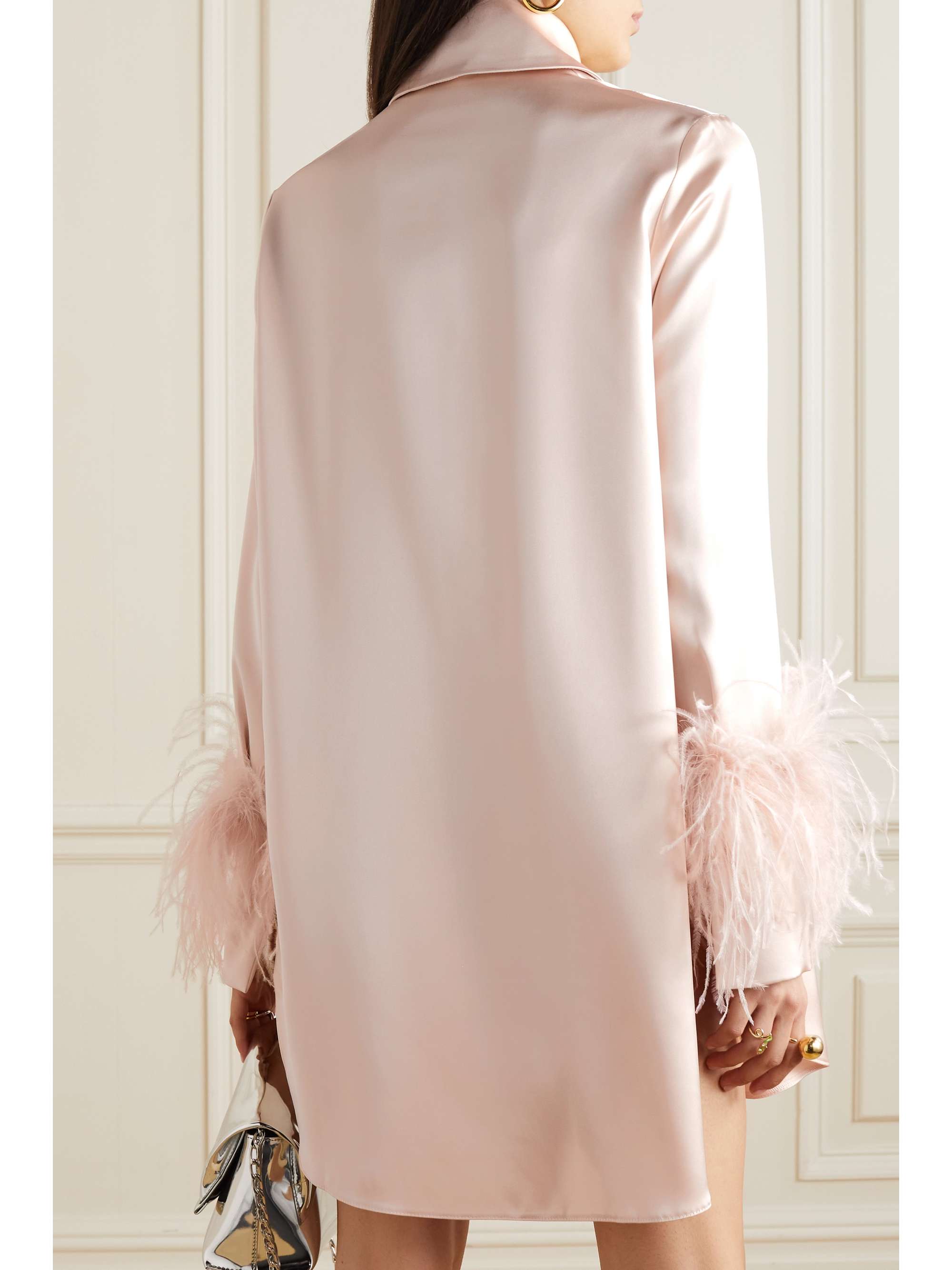 16ARLINGTON Seymour feather-trimmed stretch-satin shirt