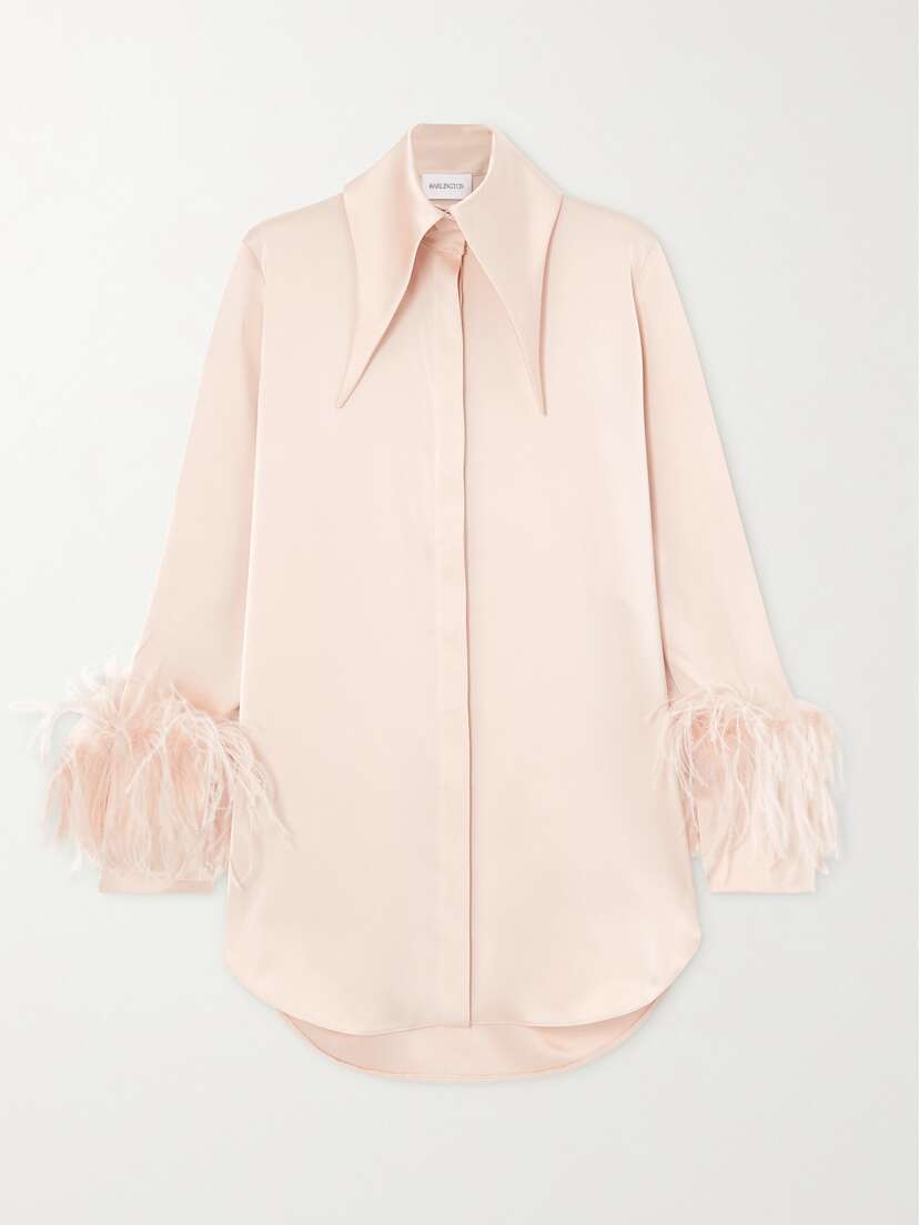 16Arlington Seymour Feather-trimmed Stretch-satin Shirt
