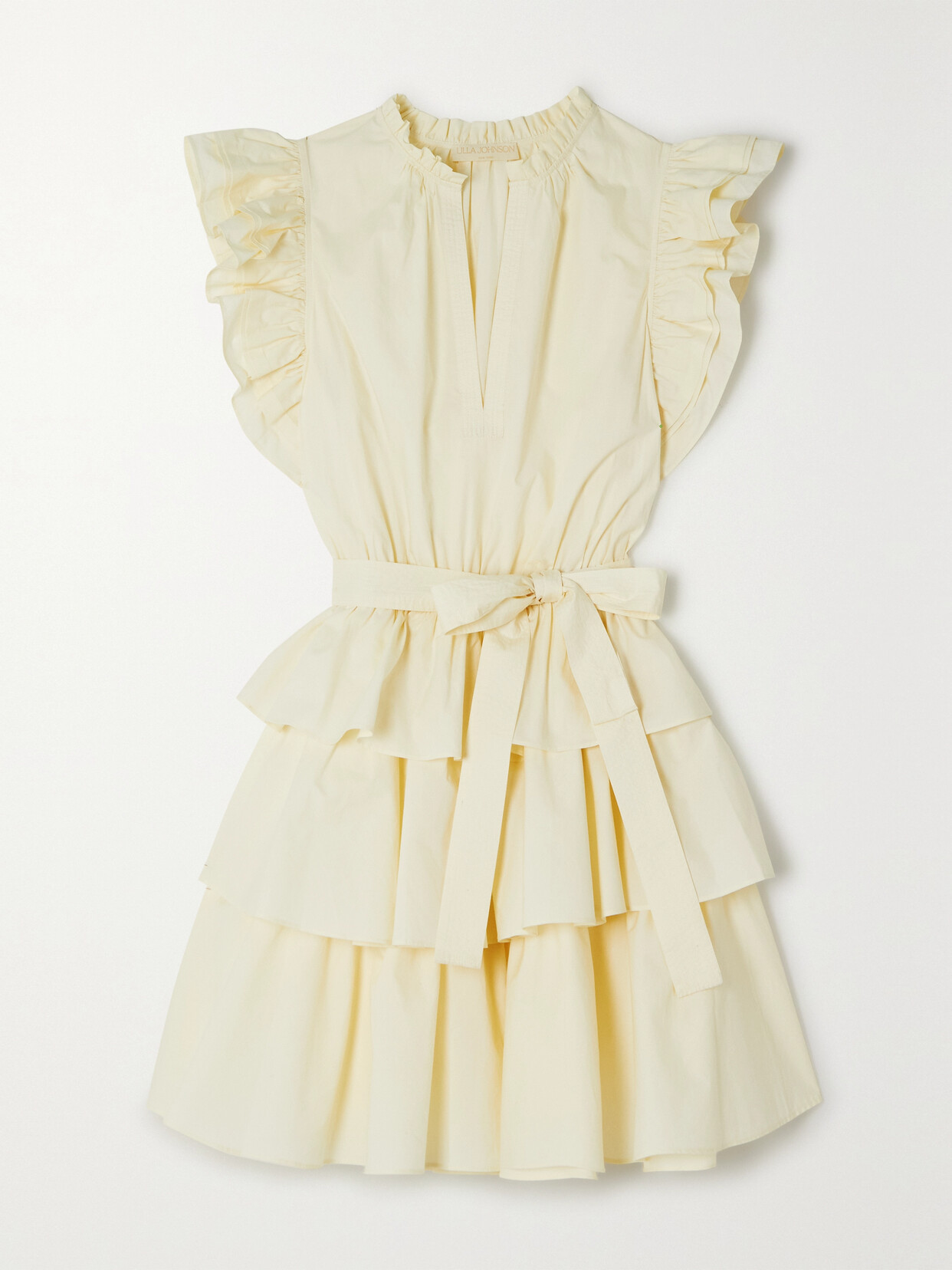 Ulla Johnson Honoria Belted Ruffled Tiered Cotton poplin Mini