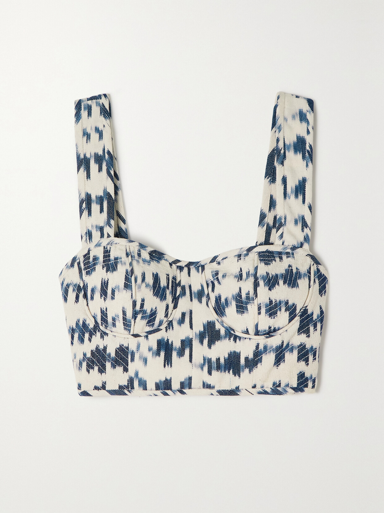 Ulla Johnson Carisia Cropped Printed Cotton Bustier Top - Blue