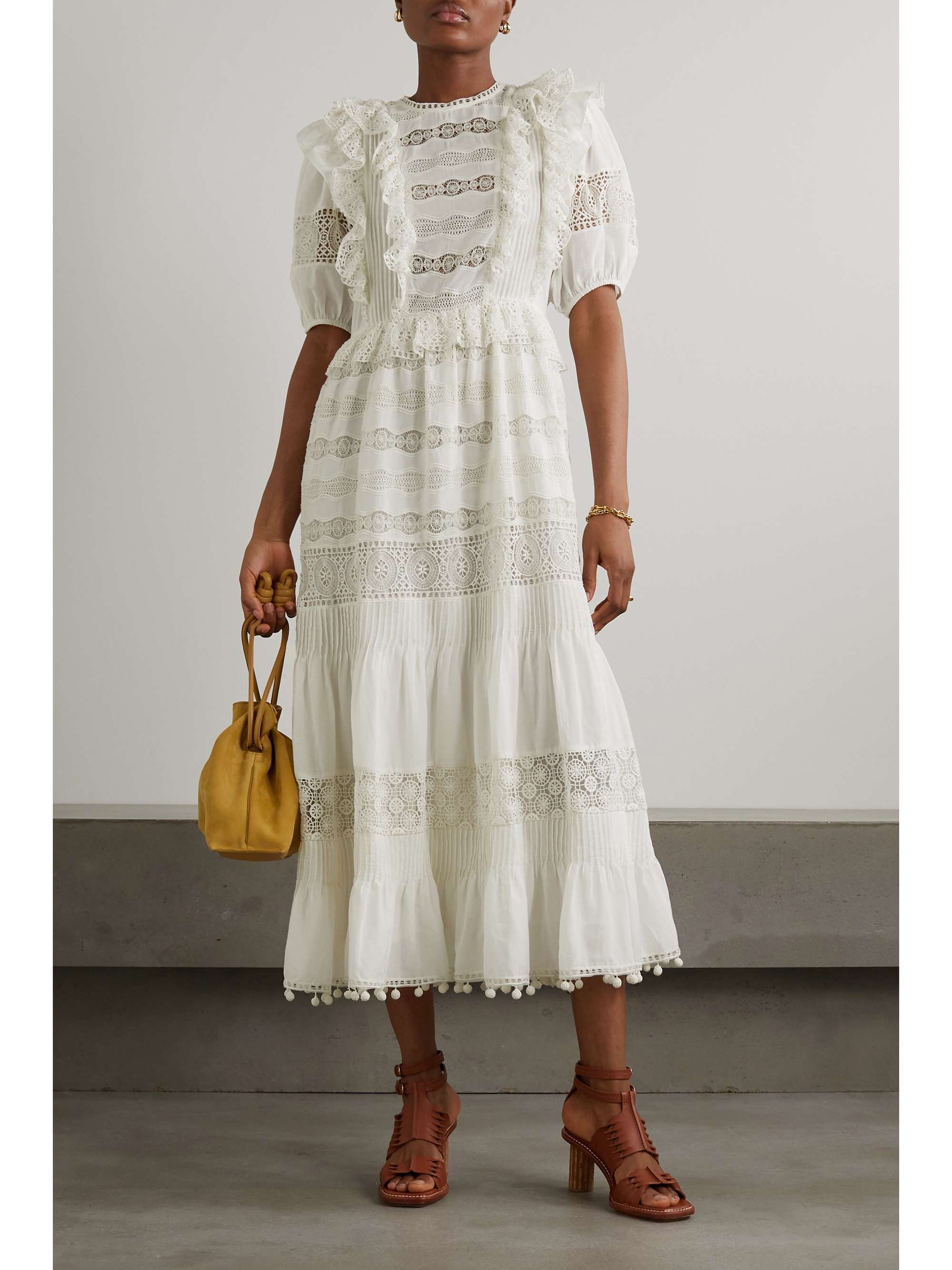 ULLA JOHNSON Guinevere ruffled crochettrimmed cottonblend poplin midi dress NETAPORTER
