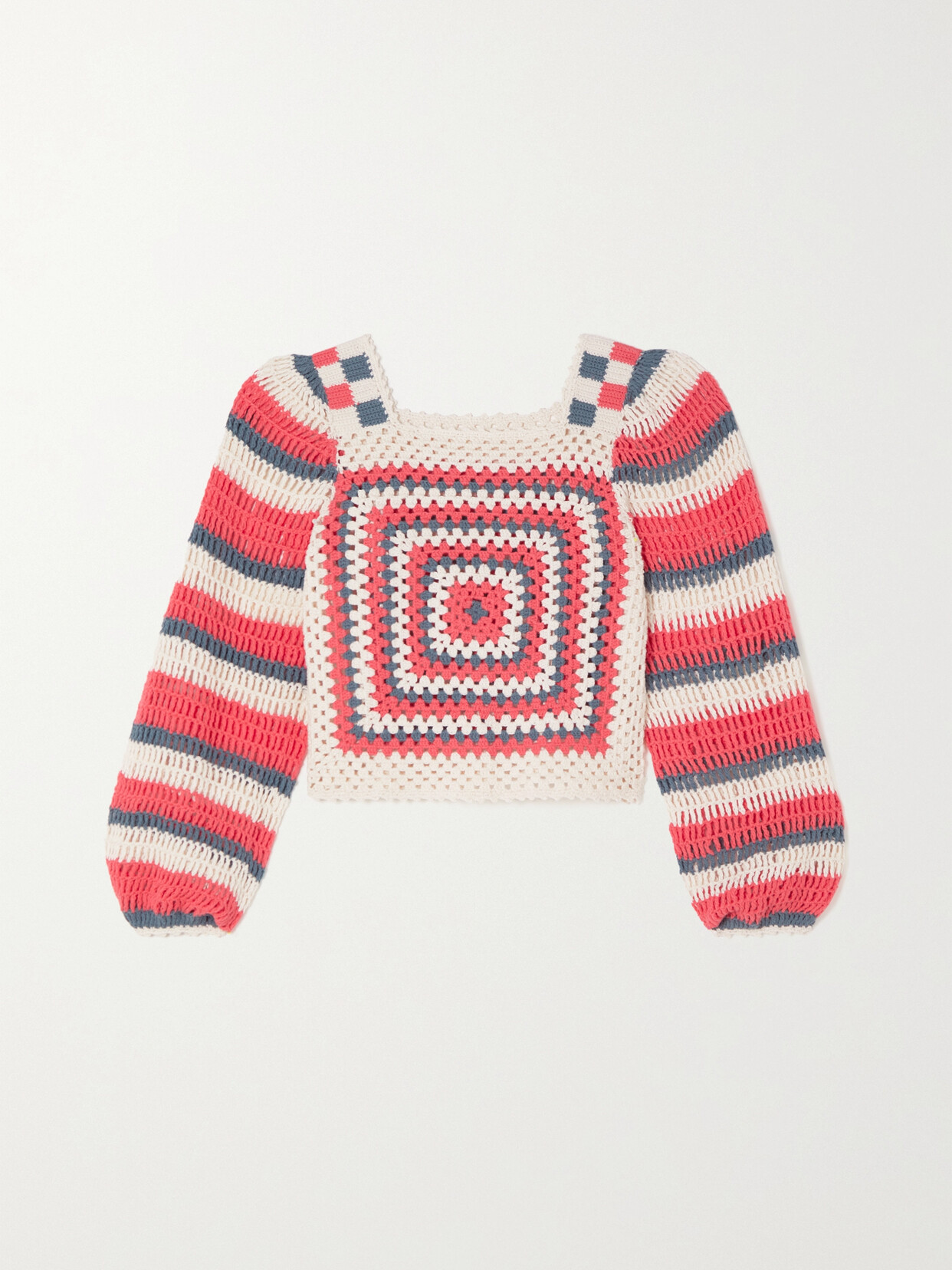 Ulla Johnson Beso Cropped Striped Crocheted Cotton Sweater - Multi