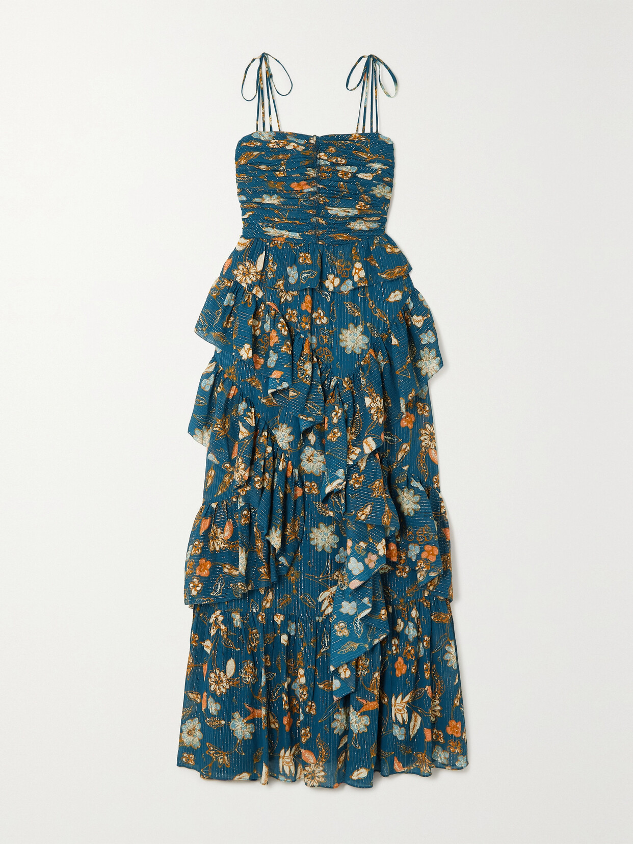 Ulla Johnson - Aveline Ruffled Metallic Floral-print Silk Crepe De Chine Gown - Blue