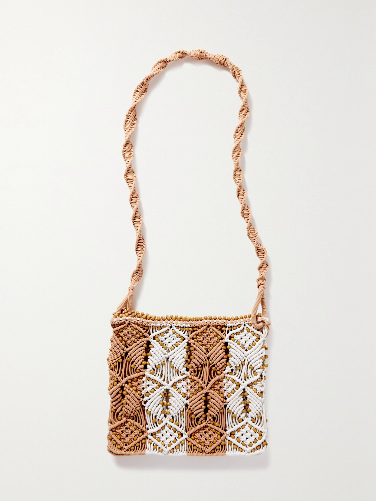 Ulla Johnson - April Bead-embellished Striped Macramé Shoulder Bag - Brown