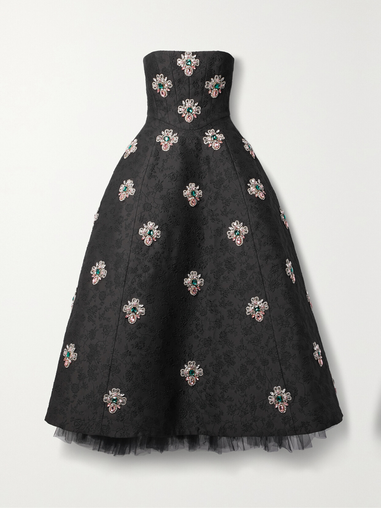 Carolina Herrera Strapless Crystal-embellished Embroidered Cloqué Gown - Black