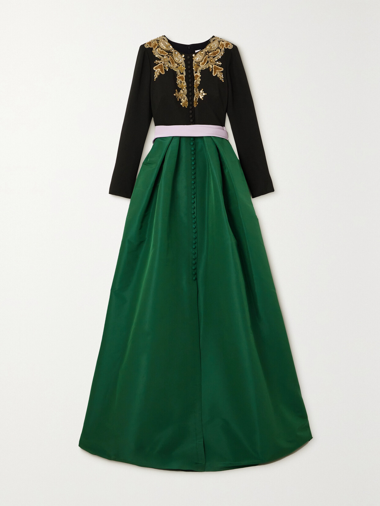 Carolina Herrera - Embellished Crepe And Mikado Belted Gown - Green