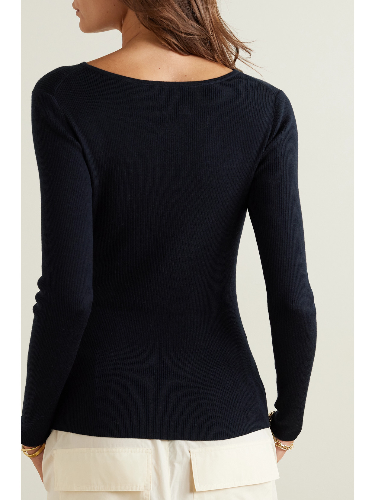 Allude Cutout Ribbed Wool Sweater In Blue