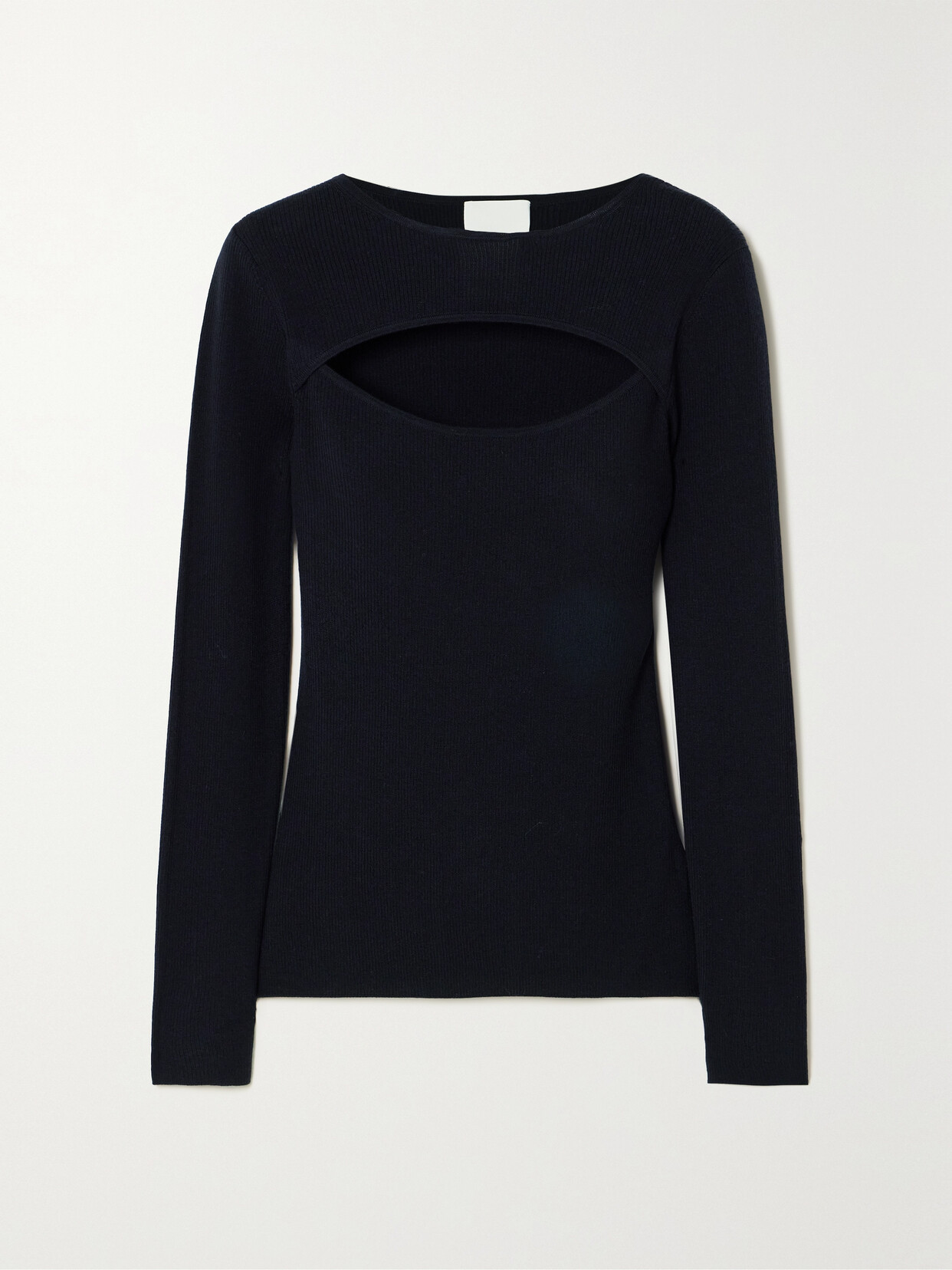 Allude Cutout Ribbed Wool Sweater In Blue