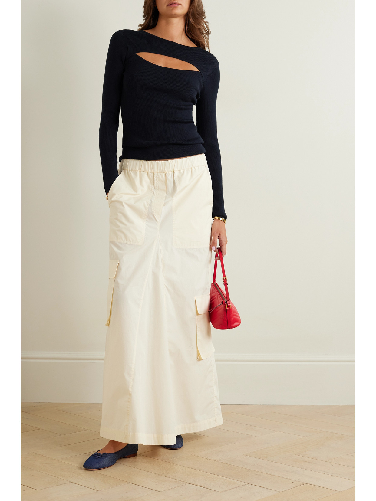 Allude Cutout Ribbed Wool Sweater In Blue