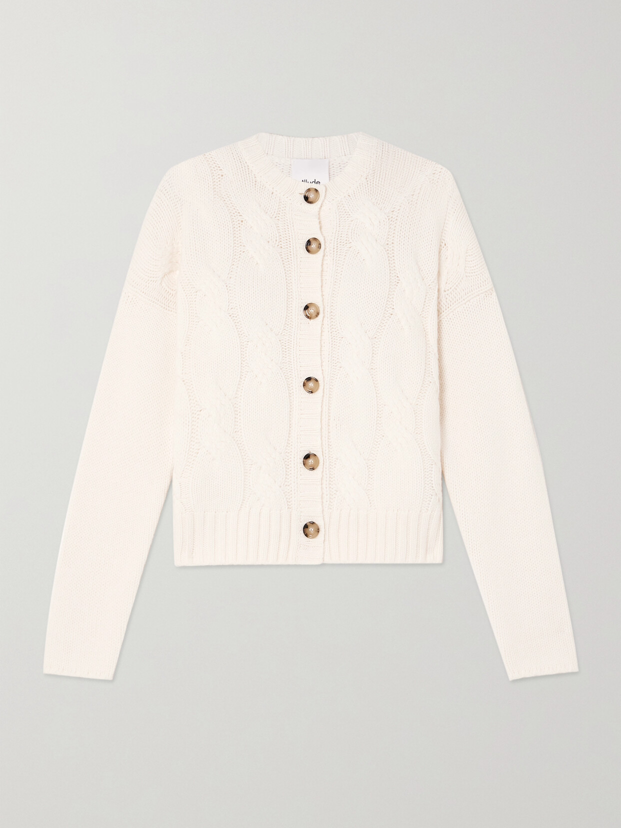 Allude Cable-knit Cashmere Cardigan In White