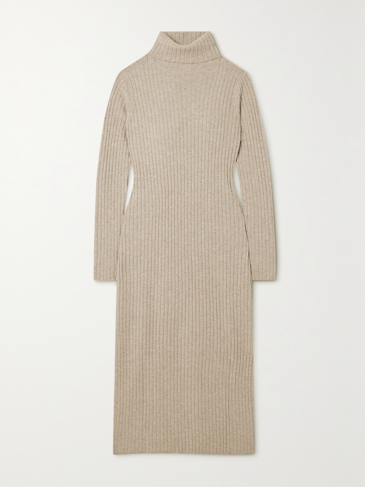 Allude Ribbed Cashmere Turtleneck Midi Dress - Neutrals
