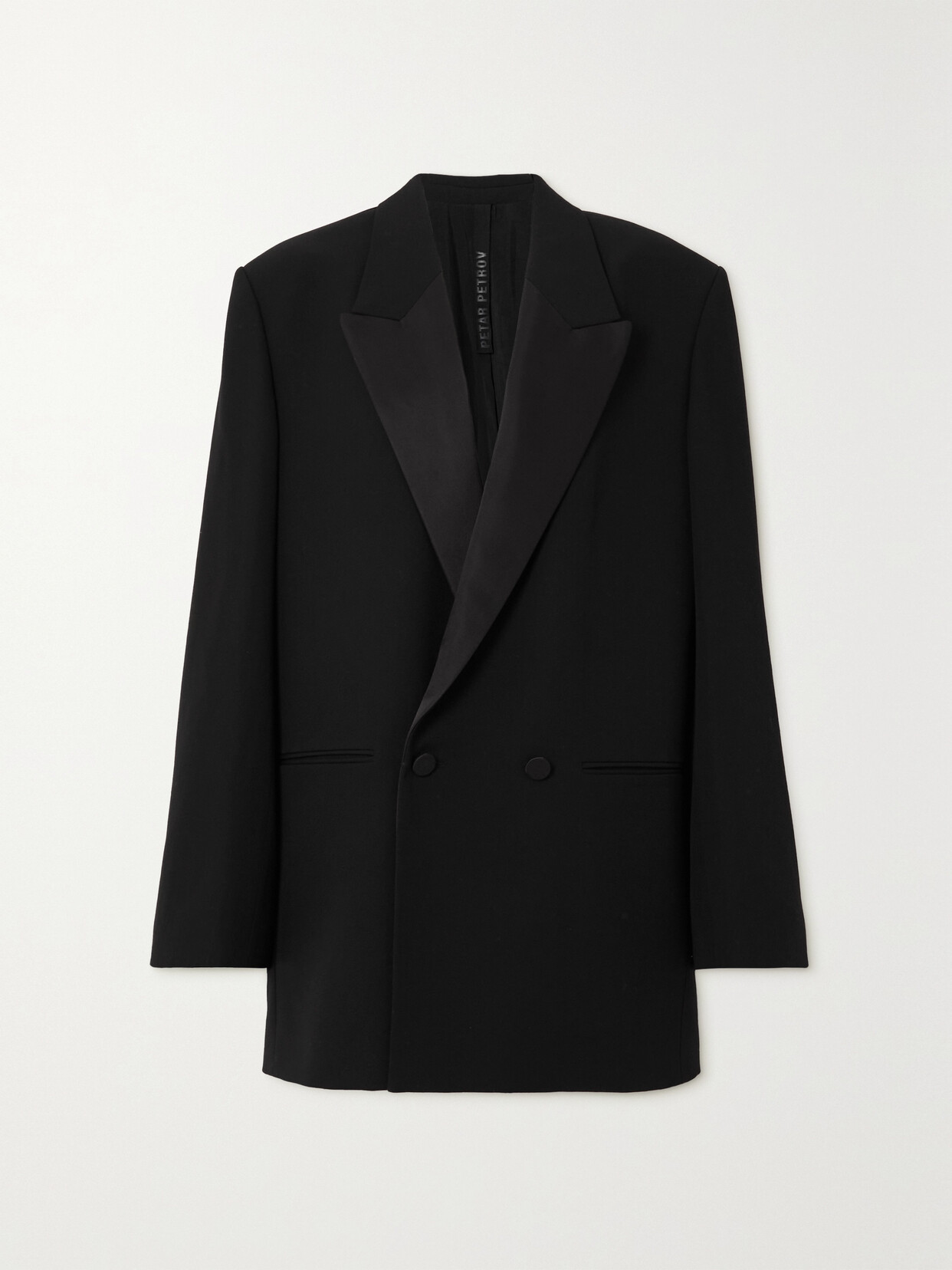 Petar Petrov Viennese Oversized Double-breasted Satin-trimmed Wool-crepe Blazer In Schwarz