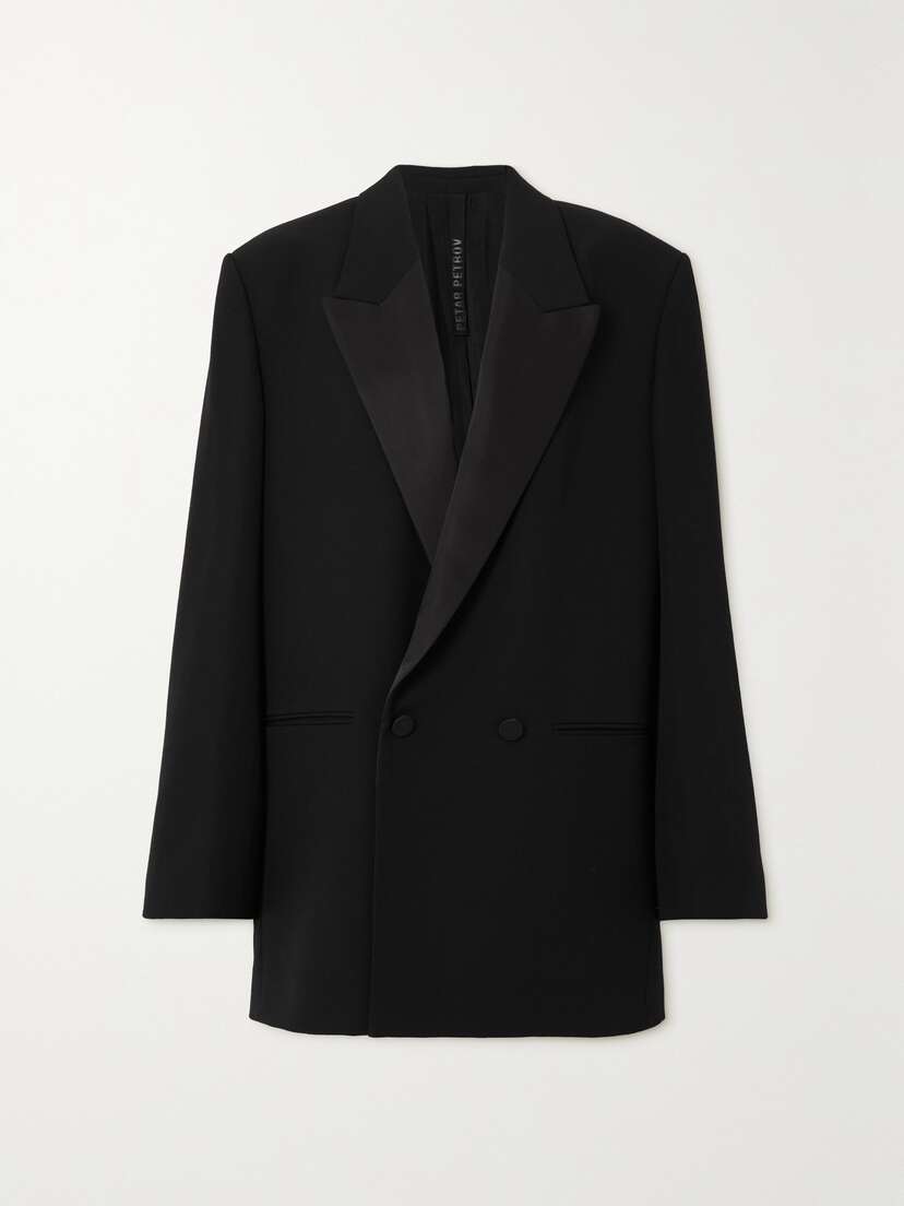 Petar Petrov Viennese Oversized Double-breasted Satin-trimmed Wool-crepe Blazer - x large
