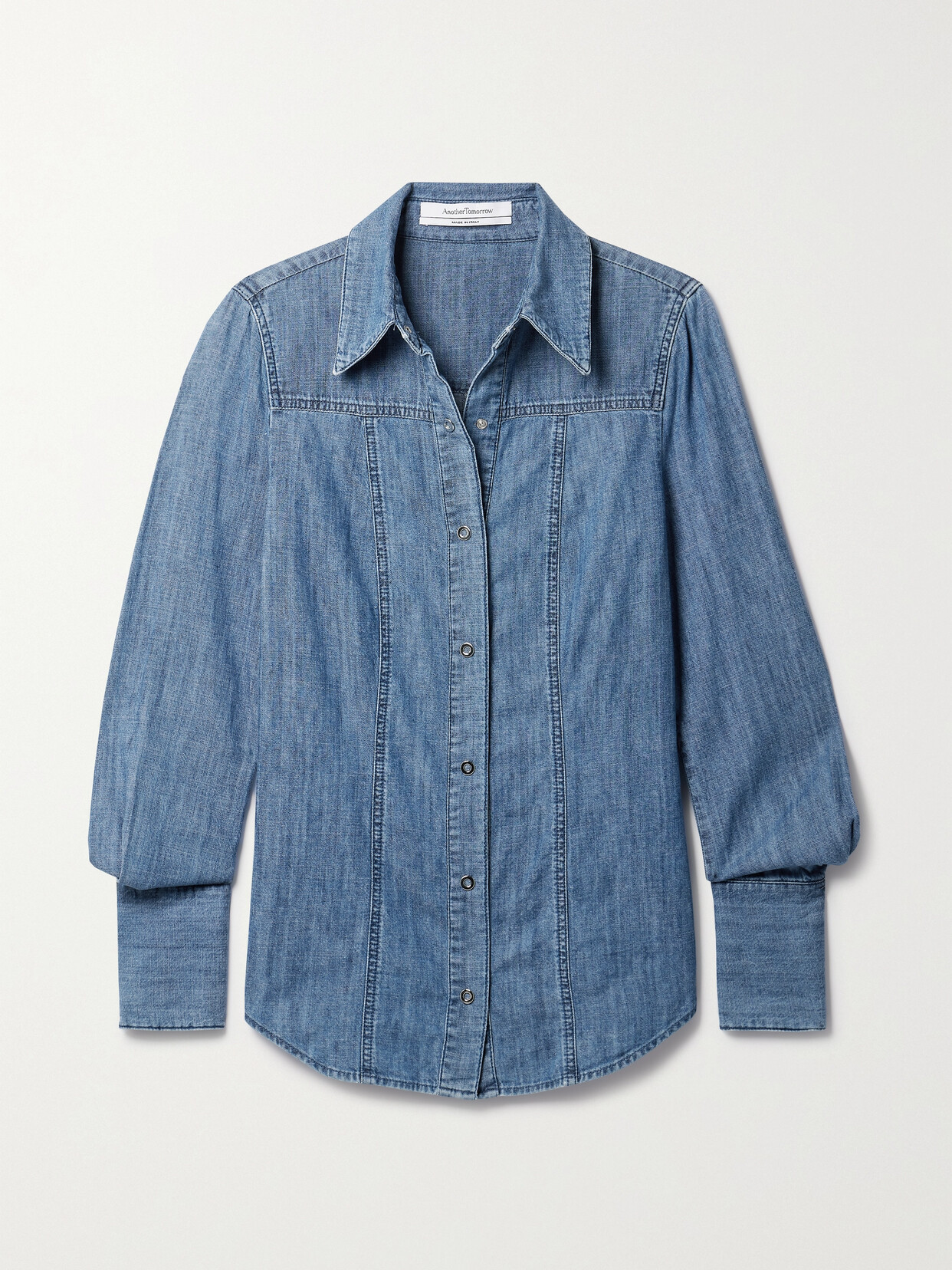 Another Tomorrow Chambray Shirt In Light Blue Wash