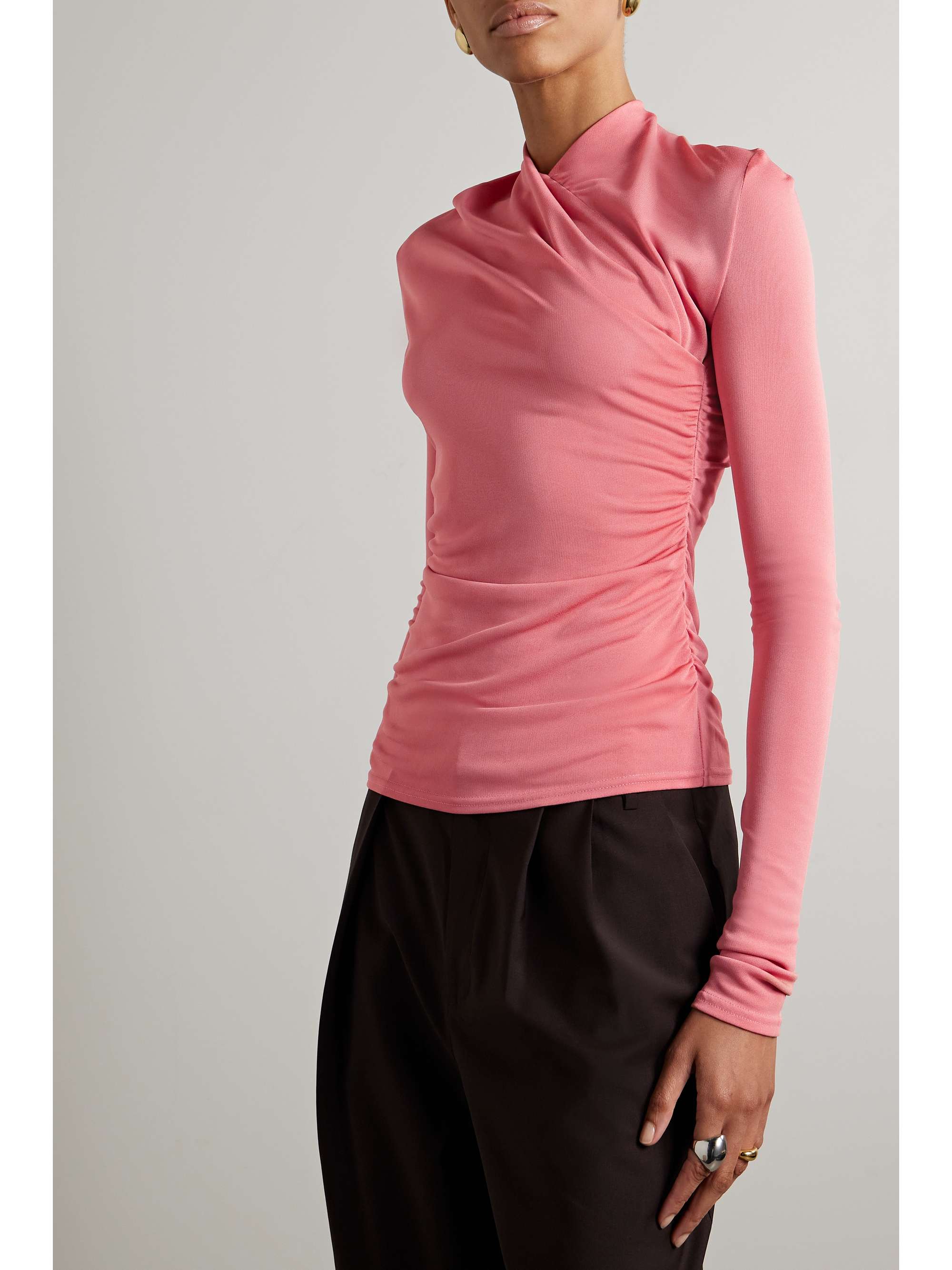 ANOTHER TOMORROW + NET SUSTAIN draped wrap-effect stretch-jersey top ...