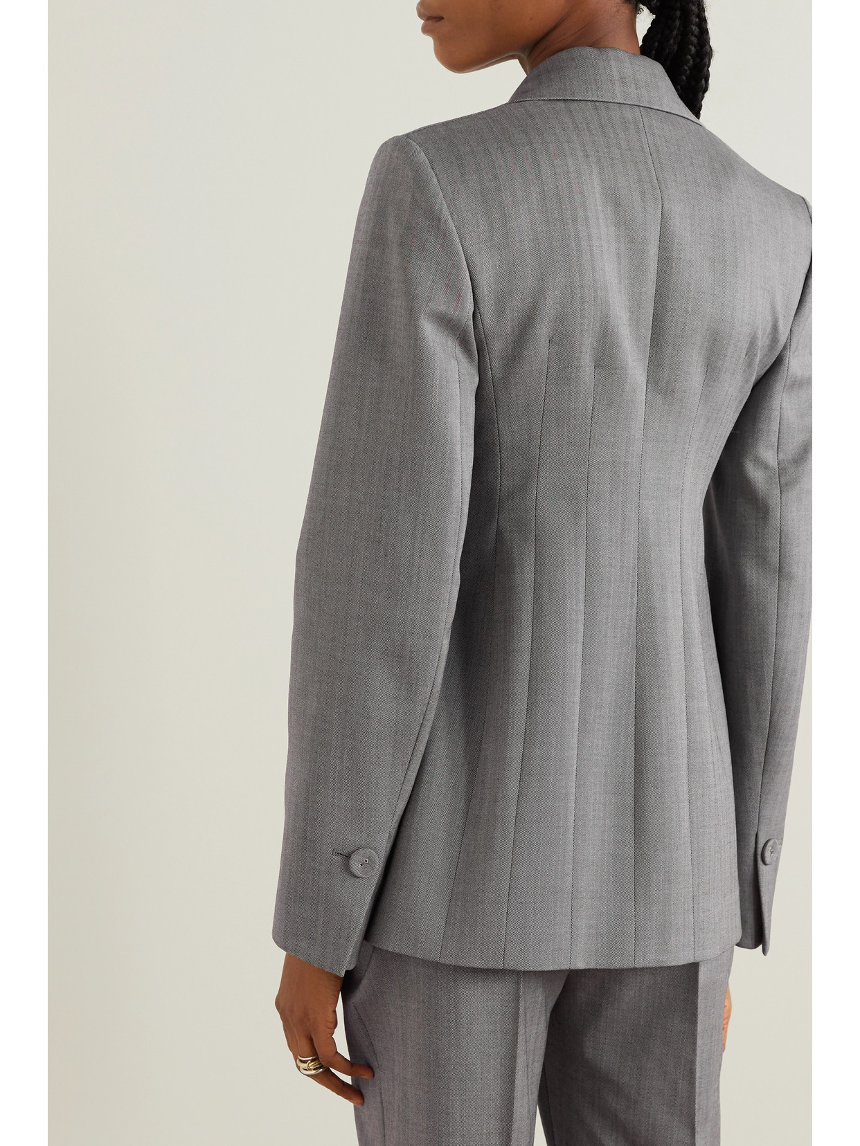 Another Tomorrow Double Breasted Structured Jacket In Black White