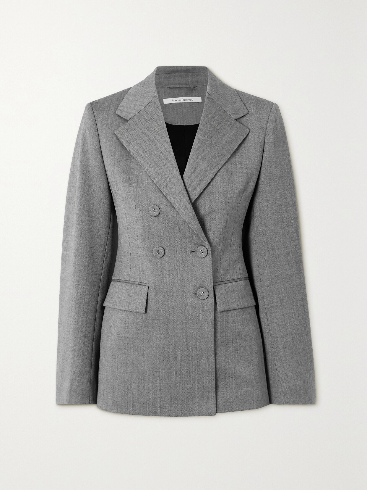 Shop Another Tomorrow + Net Sustain Double-breasted Wool-blend Twill Blazer In Black