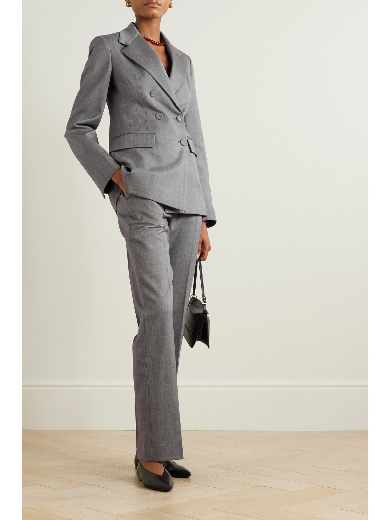 Another Tomorrow Double Breasted Structured Jacket In Black White