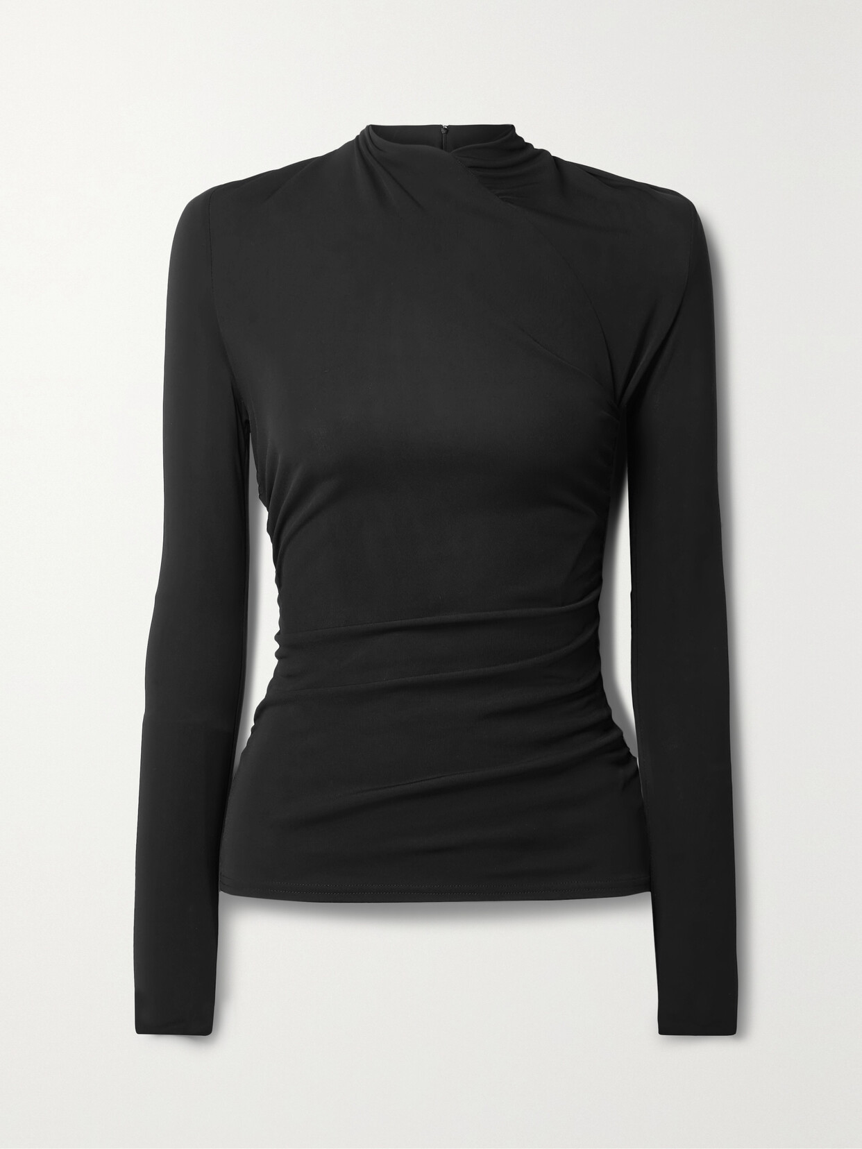 Another Tomorrow - + Net Sustain Draped Wrap-effect Stretch-jersey Top - Black