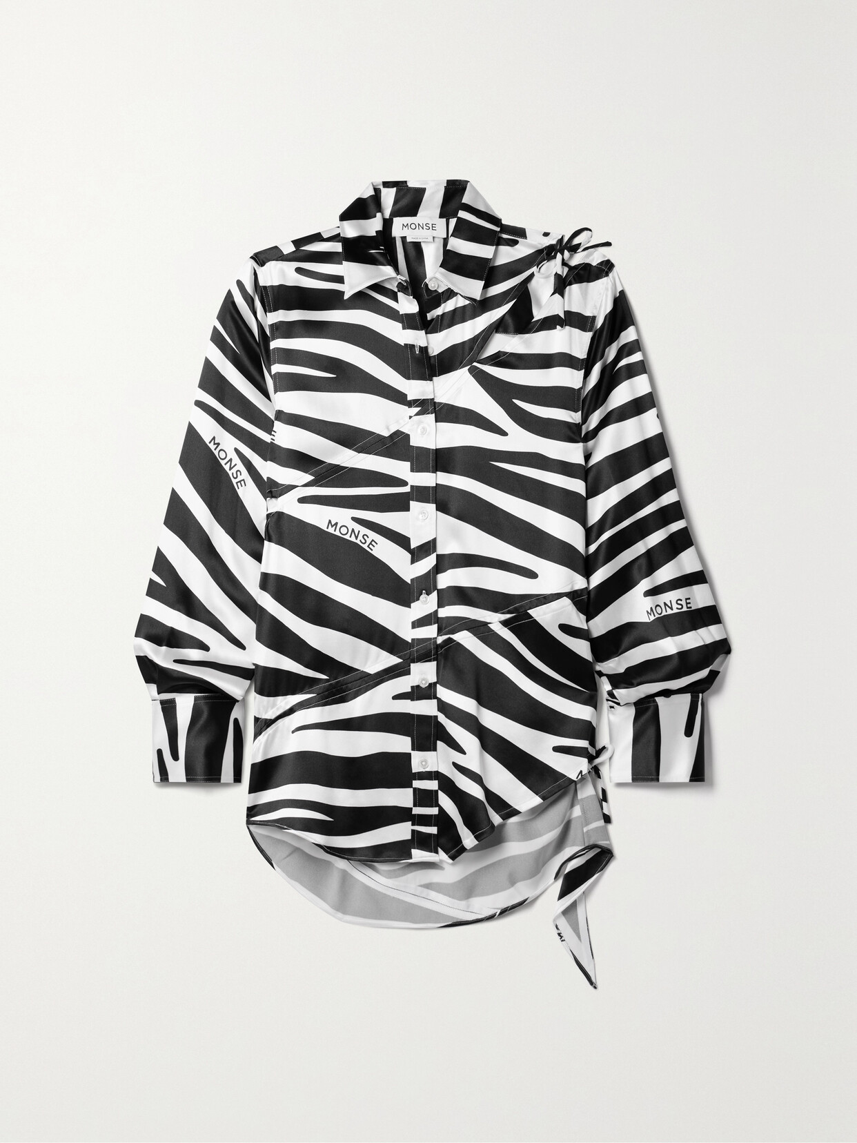 Monse Zebra-print Cutout Silk-satin Shirt - Black