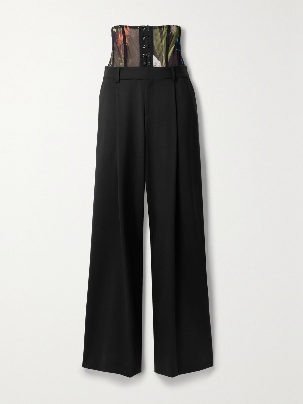 Monse - Printed Tulle And Wool-blend Twill Wide-leg Pants - Black