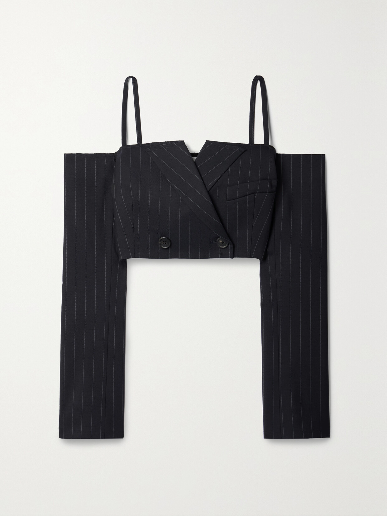 Monse Cropped Cold-shoulder Pinstriped Wool-blend Twill Jacket - Blue