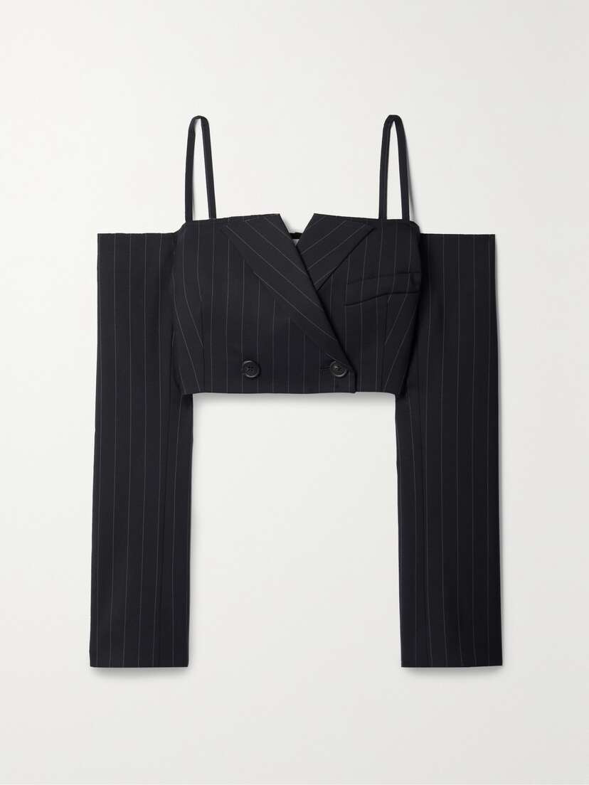 Monse Cropped Cold-shoulder Pinstriped Wool-blend Twill Jacket