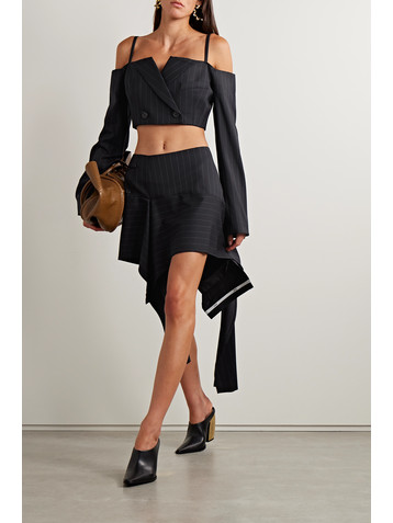 Monse Cropped cold-shoulder pinstriped wool-blend twill jacket