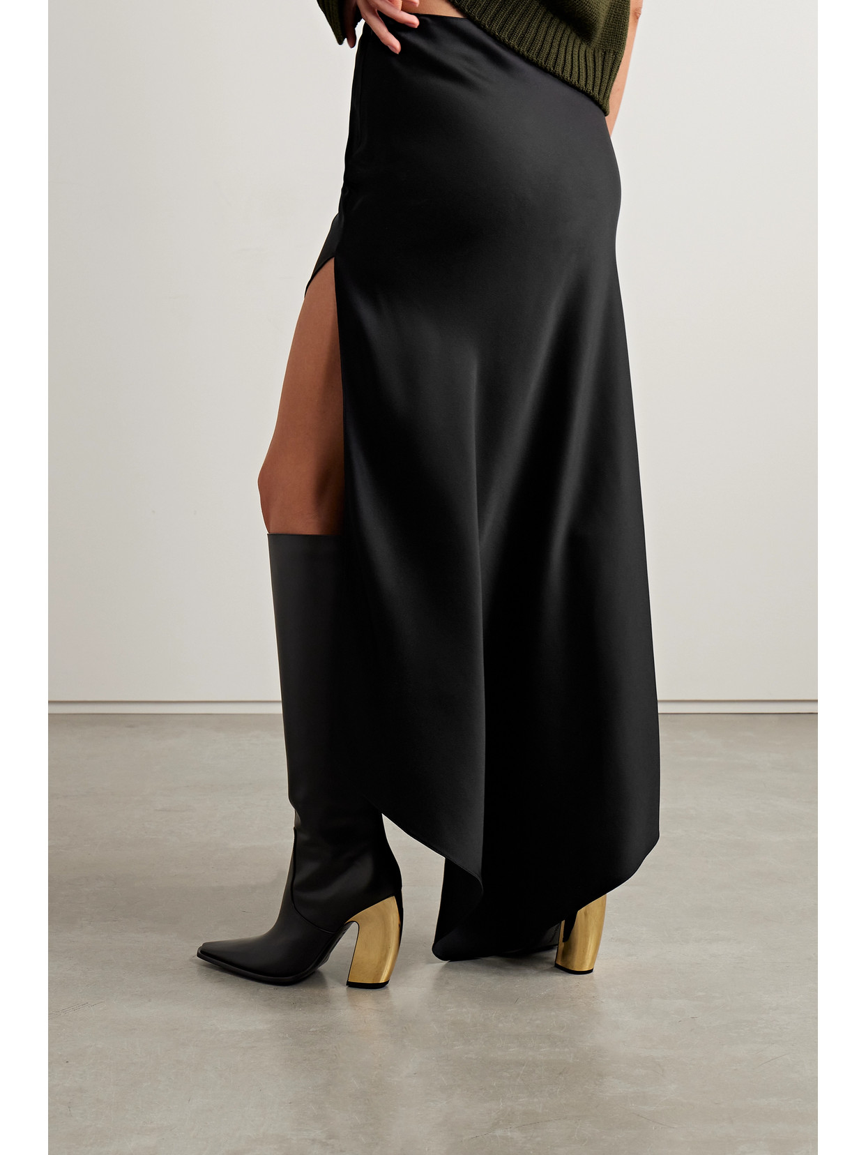 Monse Asymmetric Draped Satin Maxi Skirt In Black