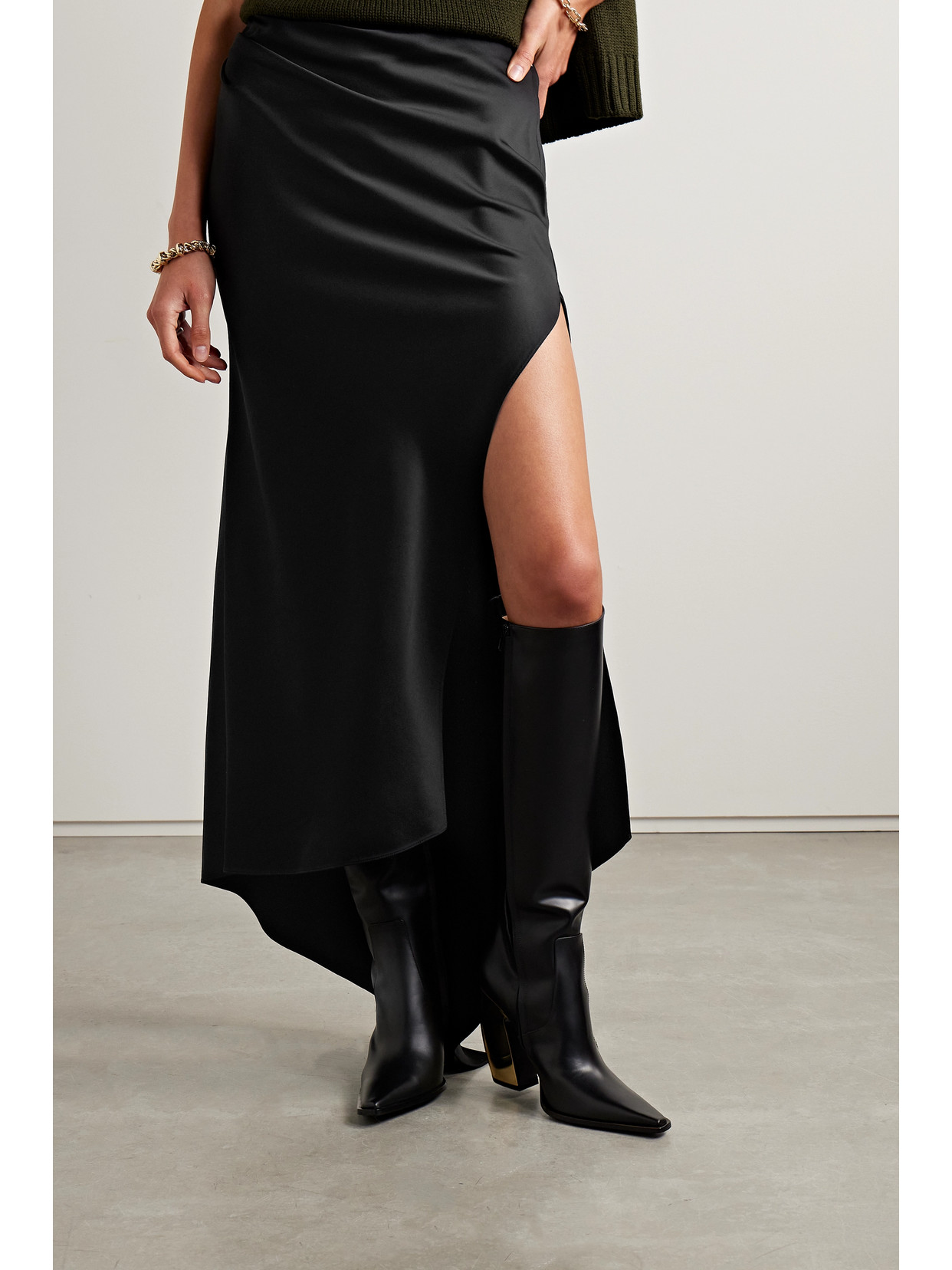 Monse Asymmetric Draped Satin Maxi Skirt In Black
