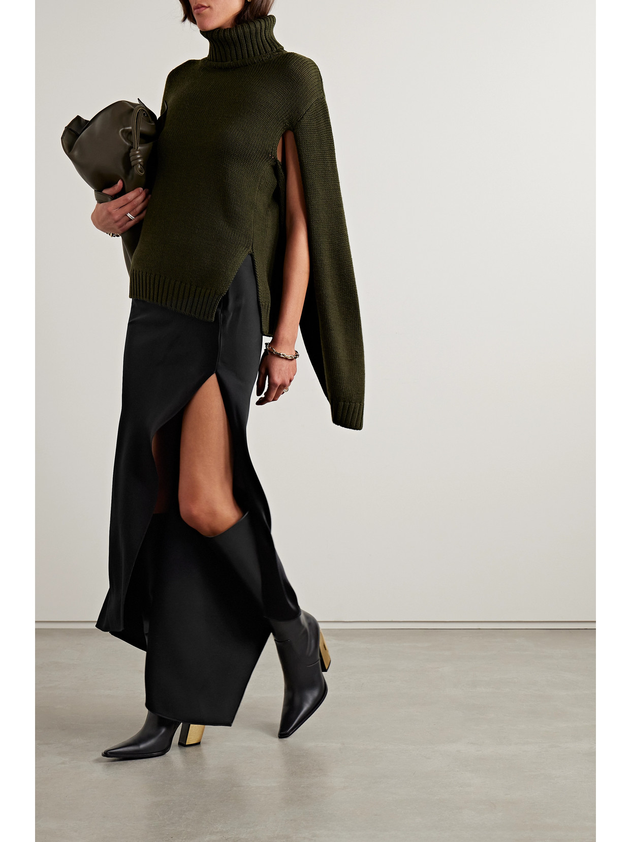 Monse Asymmetric Draped Satin Maxi Skirt In Black