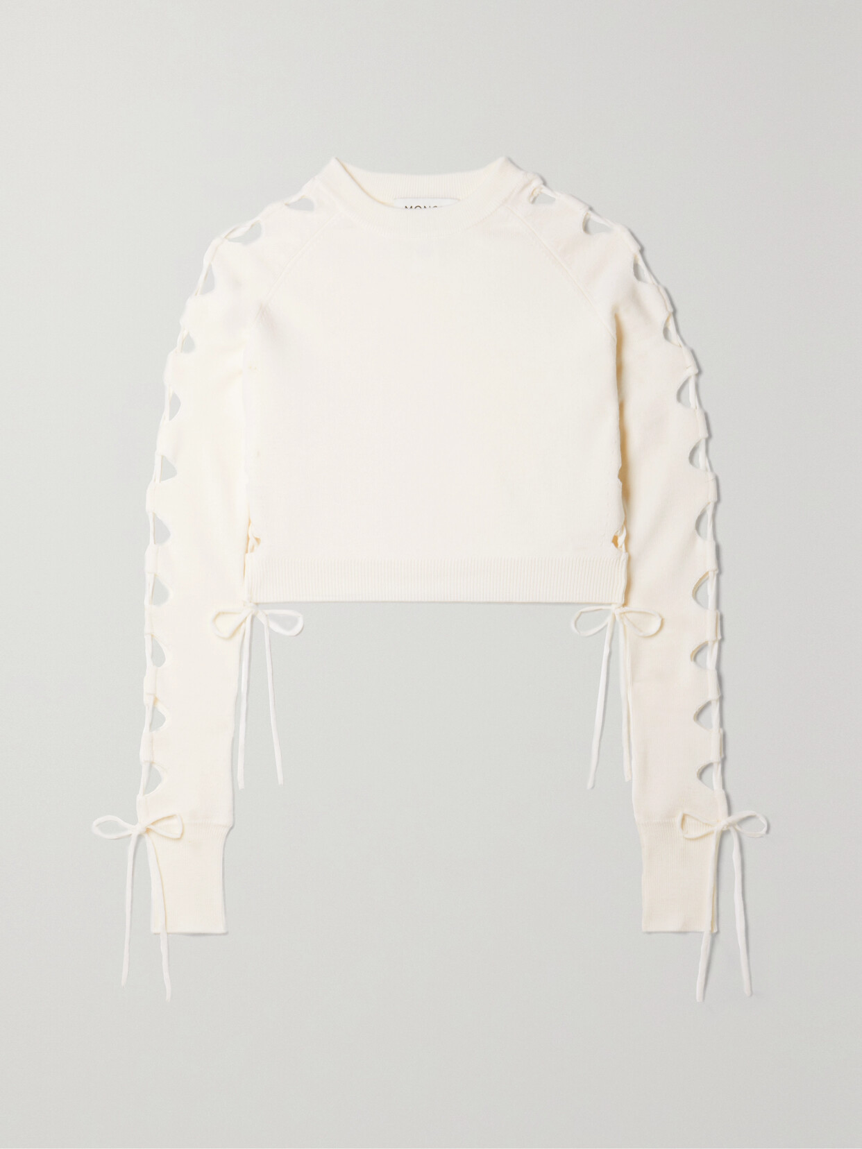 Monse - Cutout Lace-up Cropped Merino Wool-blend Sweater - Ivory