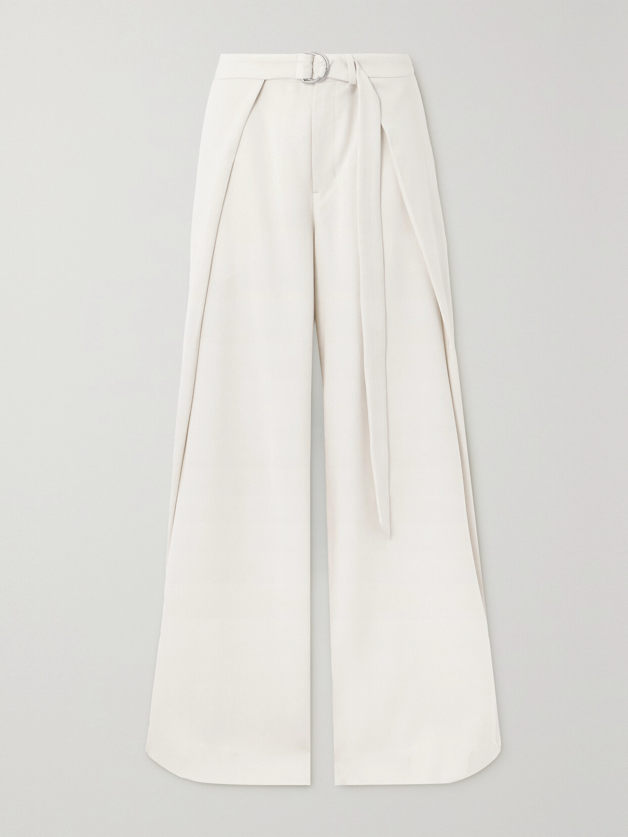 Ami Alexandre Mattiussi Belted Layered Twill Wide-leg Pants In Ivory