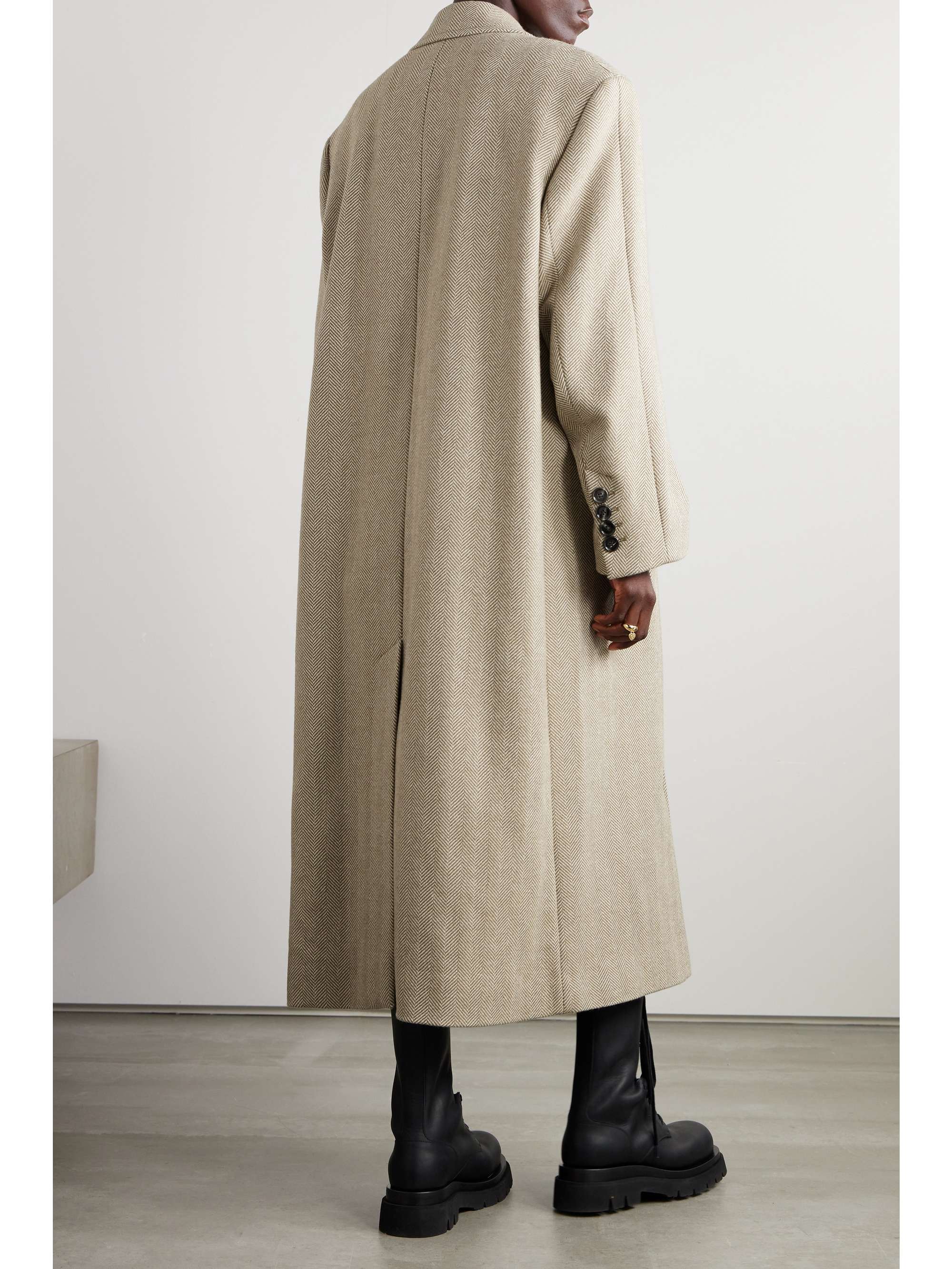 Double-breasted herringbone wool-blend coat