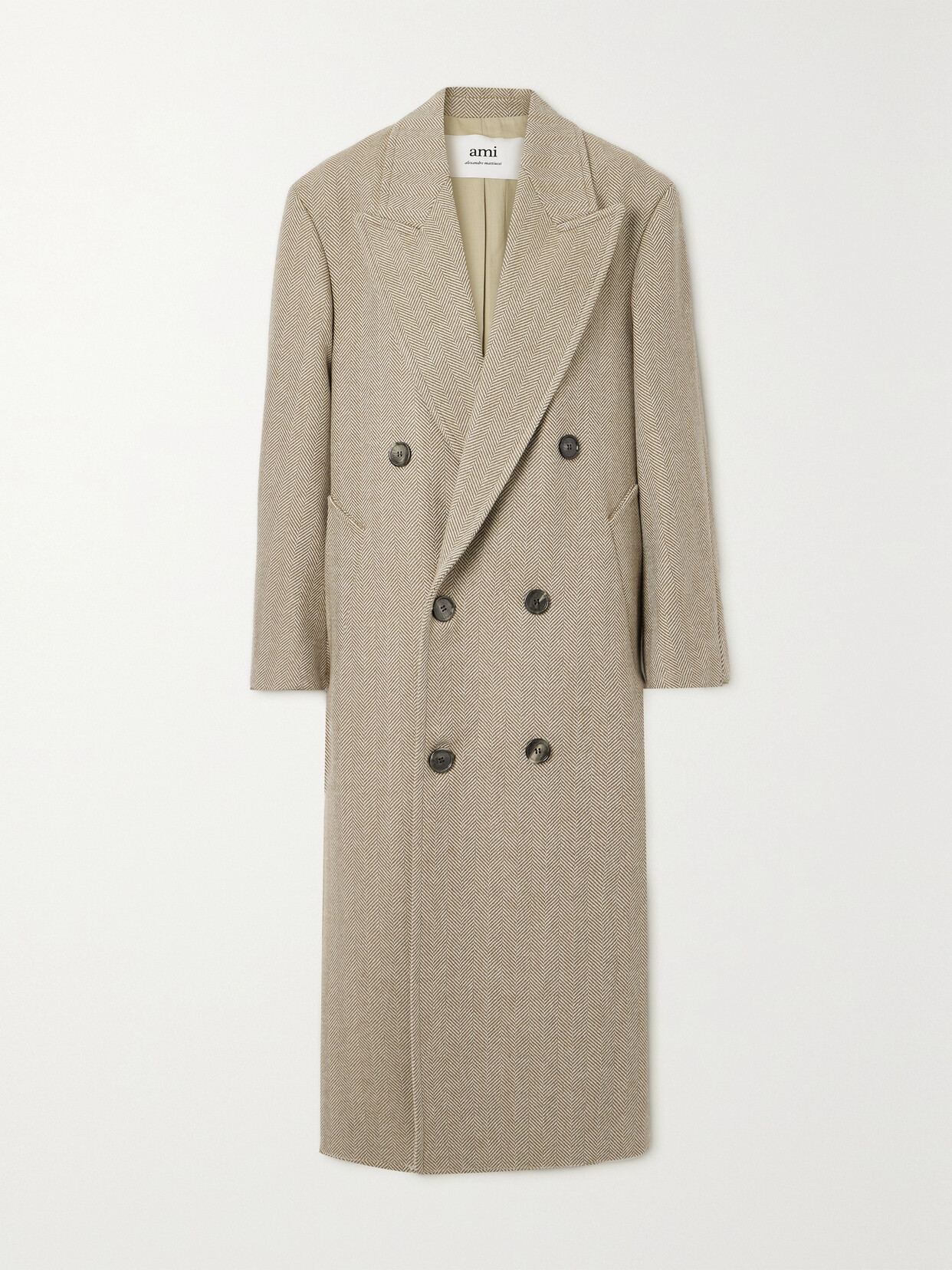 AMI PARIS - Double-breasted Herringbone Wool-blend Coat - Neutrals