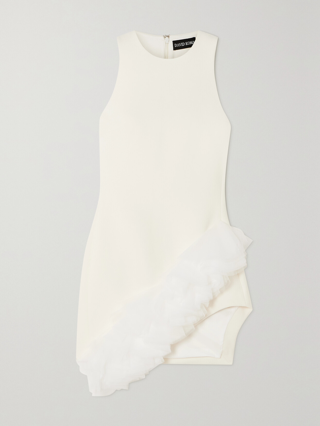 David Koma Asymmetric Tulle-trimmed Wool-crepe Mini Dress - White